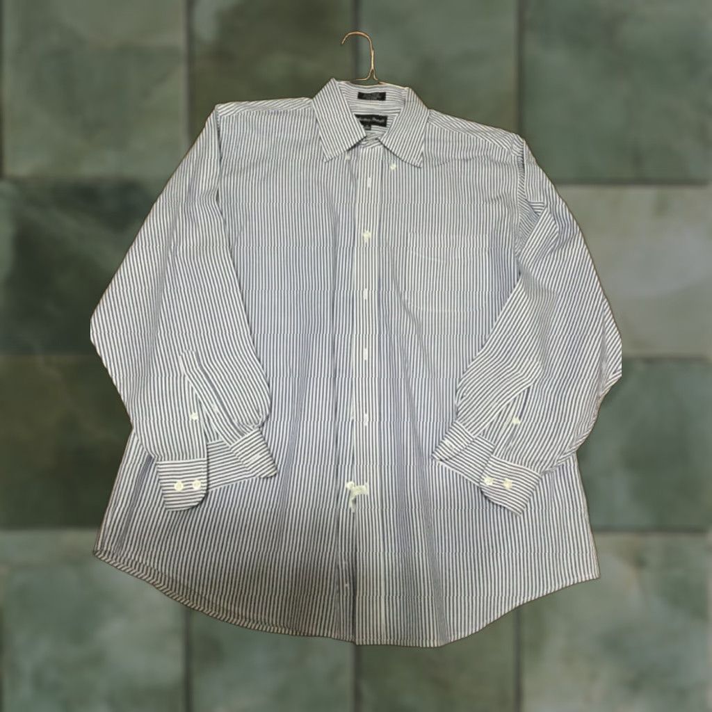Vintage Meeting Street Mens Dress Shirt Sz 17 34/35 Blue White Striped Shirt Size 46R - 1 Thumbnail