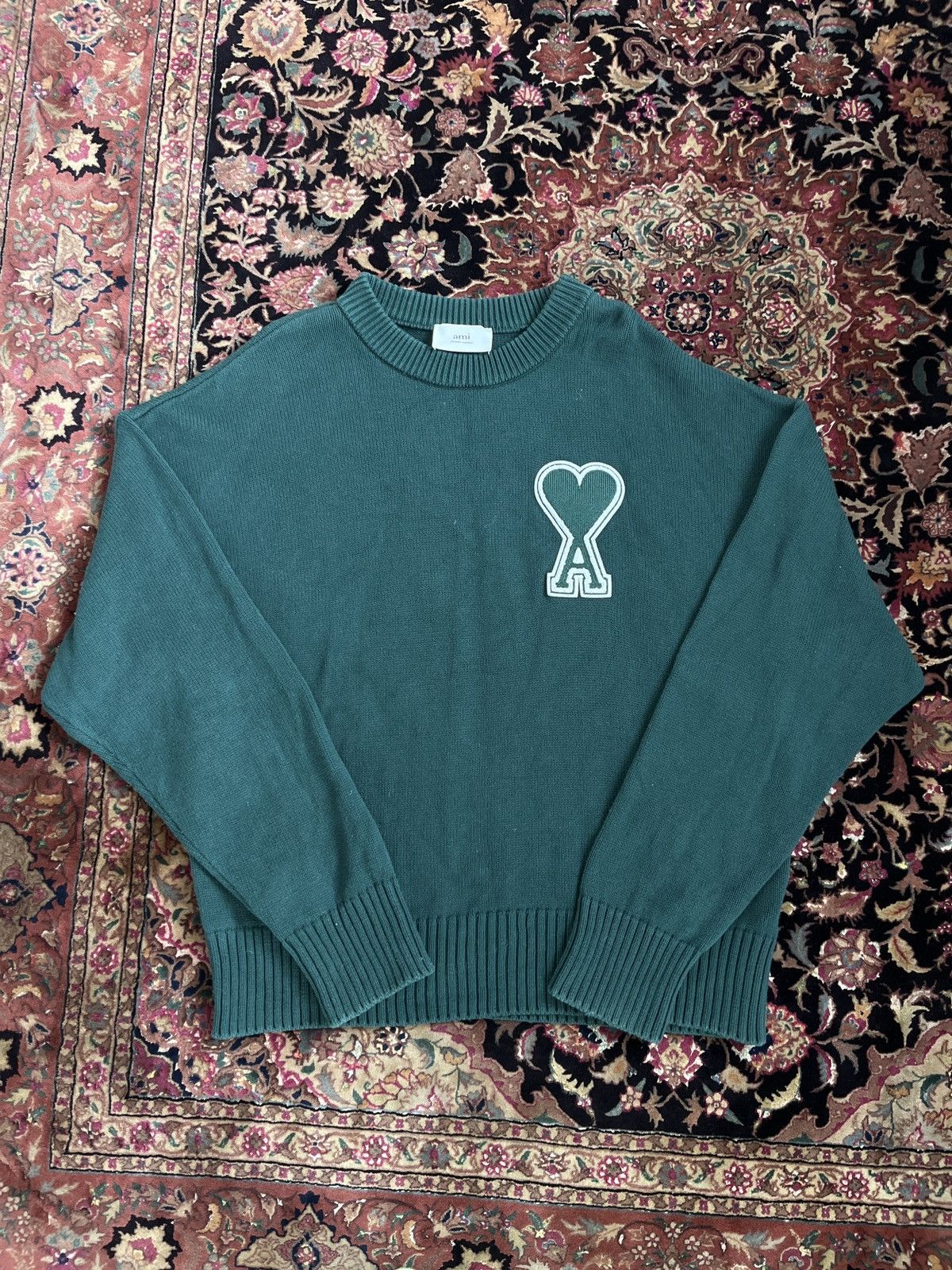 AMI AMI Paris SSENSE Exclusive Green Cotton Sweater Size L Size US L / EU 52-54 / 3 - 1 Thumbnail