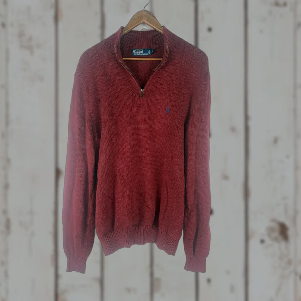 Polo Ralph Lauren VINTAGE Ralph Lauren Polo Sweater Men’s M Red Mock Neck Knit 90s Classic Preppy Fall/Winter Size US M / EU 48-50 / 2 - 1 Thumbnail