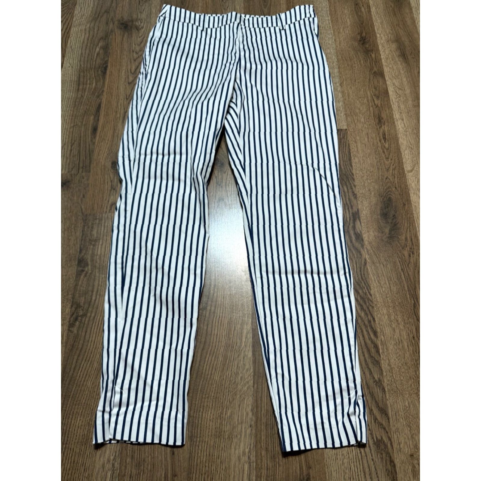 H&M VINTAGE? No — H&M Pants Women’s 8 Blue White Striped Side Zip Straight Leg Mid Rise Pants Shirt? Size 30" / US 8 / IT 44 - 2 Thumbnail