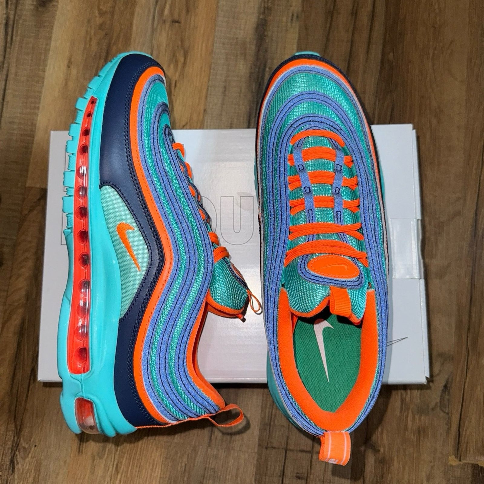 Nike Nike ID Air Max 97 By You Aqua Blue Orange Size US 11 / EU 44 - 2 Thumbnail