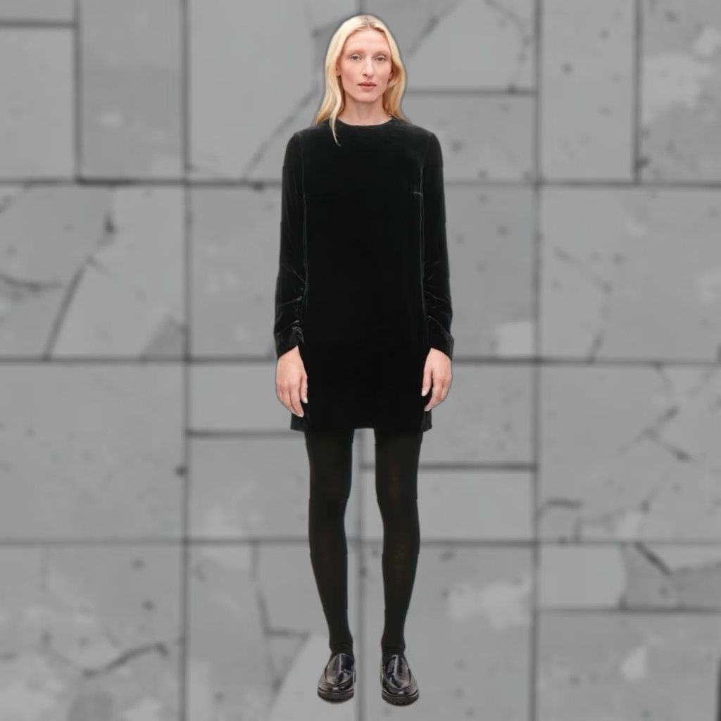 Cos COS Dress Womens 6 Black Velvet Long Sleeve Pockets Sheath Rayon Silk Solid Size M / US 6-8 / IT 42-44 - 1 Thumbnail