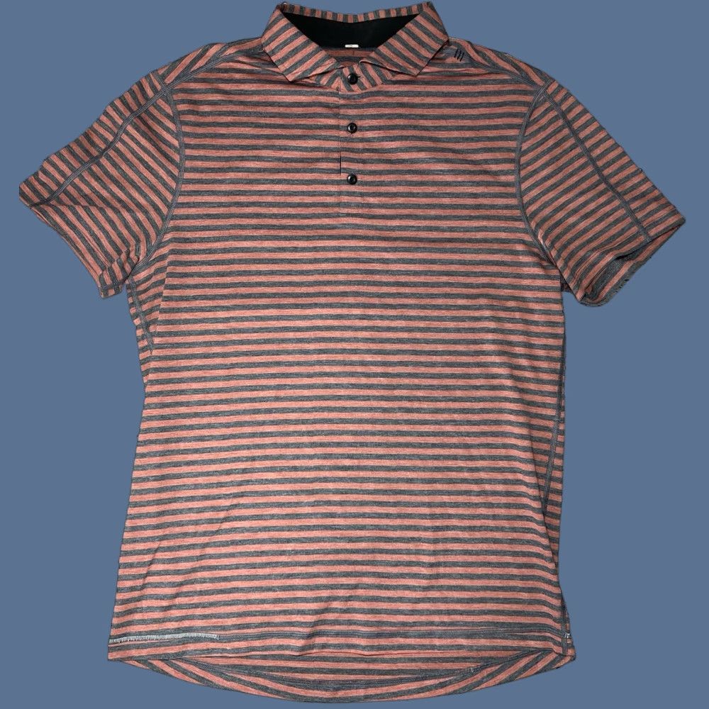 Lululemon NICE! Lululemon Polo Mens Striped Performance Short Sleeve Shirt L, Athletic, Gray, Polyester Spandex, Polo, Activewear, Golf, Shirt, Mens Size US L / EU 52-54 / 3 - 1 Thumbnail