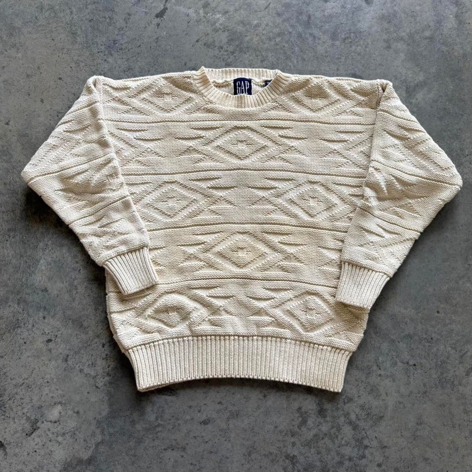 Gap × Ralph Lauren × Vintage Vintage 90s Gap 3D Knit Grandpa Style Sweater Size US M / EU 48-50 / 2 - 1 Thumbnail