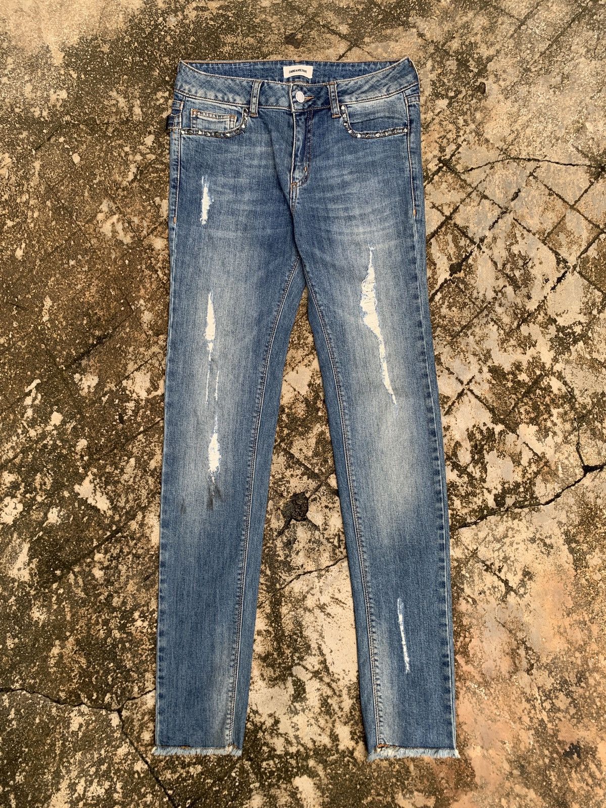If Six Was Nine × Japanese Brand × Zadig & Voltaire Zadig & Voltaire Studded Disstressed Stretchy Jeans Pants Size 30" / US 8 / IT 44 - 1 Thumbnail
