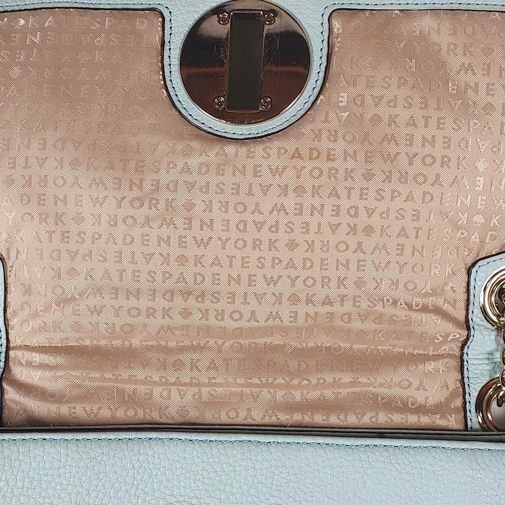 Vintage kate spade new york Quilted Pebbled Leather Turnlock Shoulder Bag Blue Gold Chain Women Size ONE SIZE - 4 Thumbnail