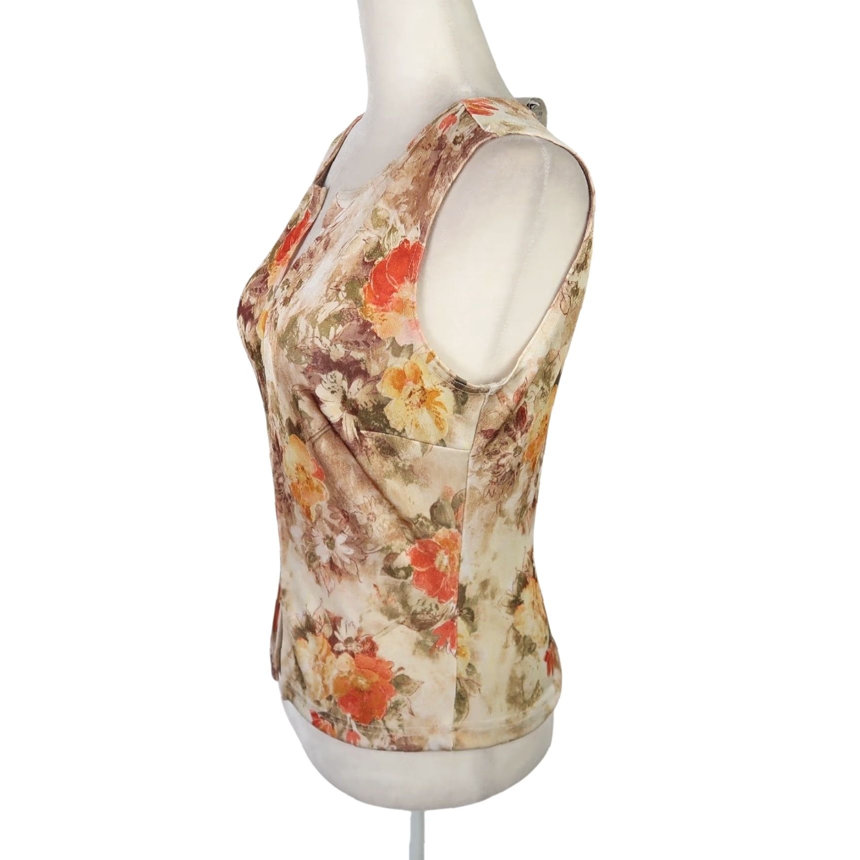 Vintage VINTAGE Jazz Sport Tank Womens 90s Floral Cream Brown Orange Sleeveless M Bohemian Clothing Size M / US 6-8 / IT 42-44 - 3 Thumbnail