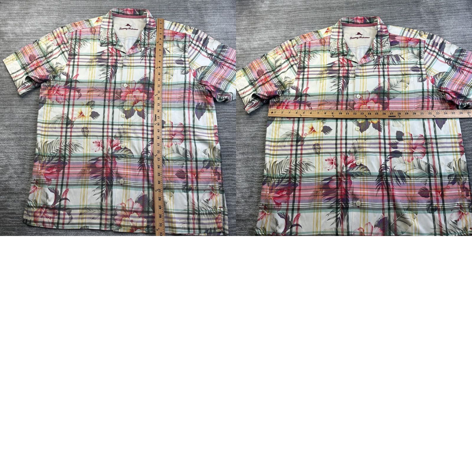 Tommy Bahama Tommy Bahama Shirt Mens XL Red Silk Floral Plaid Button-Up Short Sleeve Casual Beach Hawaiian Tropical Size US XL / EU 56 / 4 - 8 Thumbnail