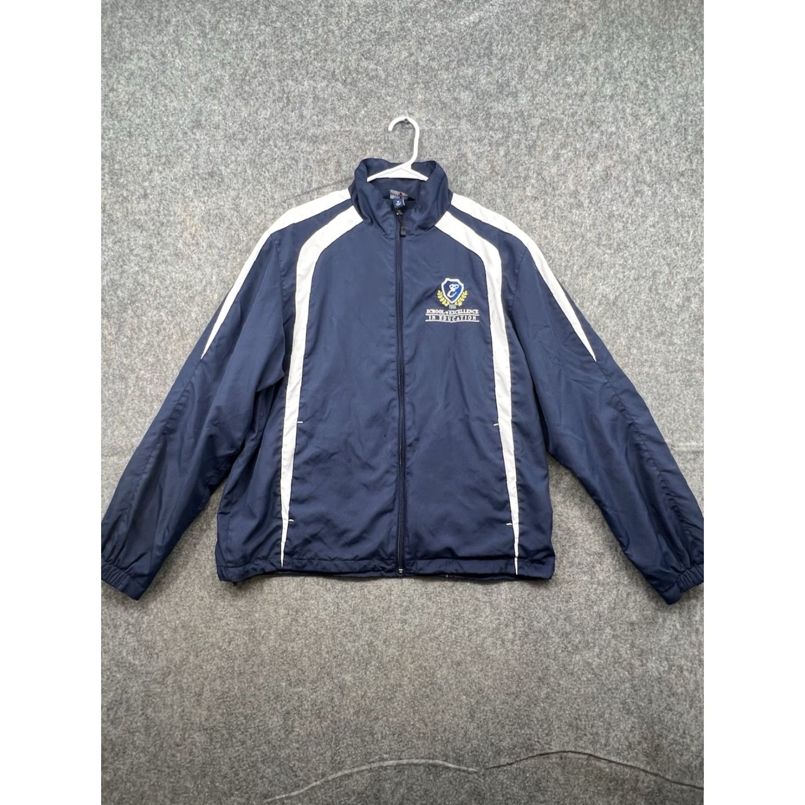 Vintage VINTAGE Sport-Tek Track Jacket Blue & White School Of Excellence In Education | Size M | Men | Regular Jacket Size US M / EU 48-50 / 2 - 2 Thumbnail