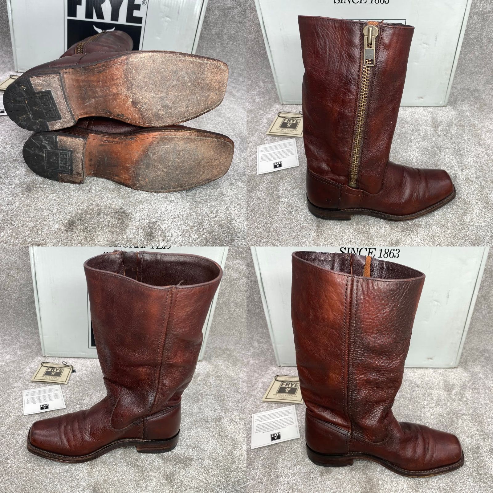 Frye Frye Heath Outside Zip Women's 6B Square Toe Boots Maple Brown Leather Mid-Calf Western Riding Footwear Adult Women Size US 6 / IT 36 - 8 Thumbnail