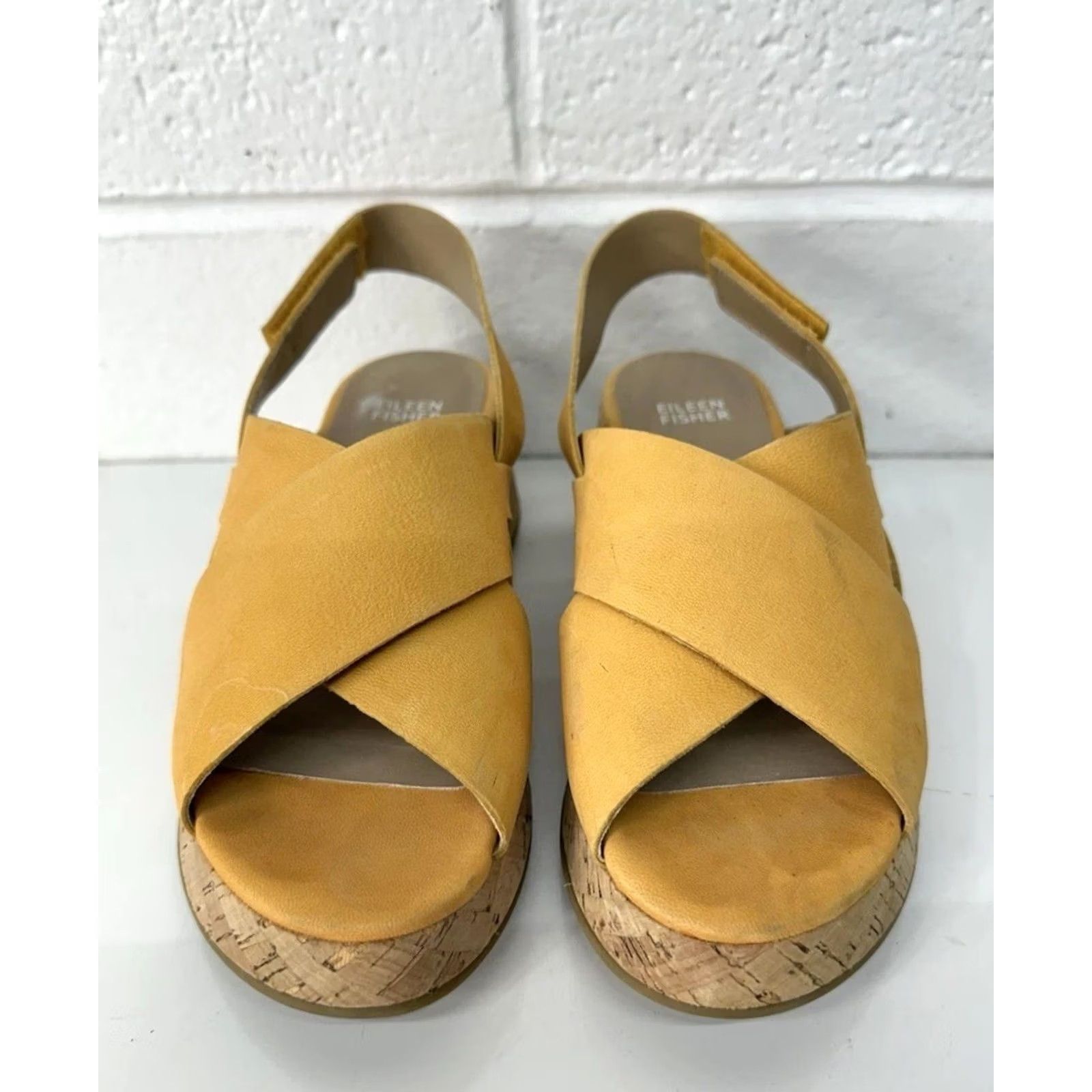 Eileen Fisher EILEEN FISHER Sandals Wedge Platform Cork Timor Espadrille Women’s Size 7.5 M Mango Leather Hook & Loop Size US 8 / IT 38 - 3 Thumbnail