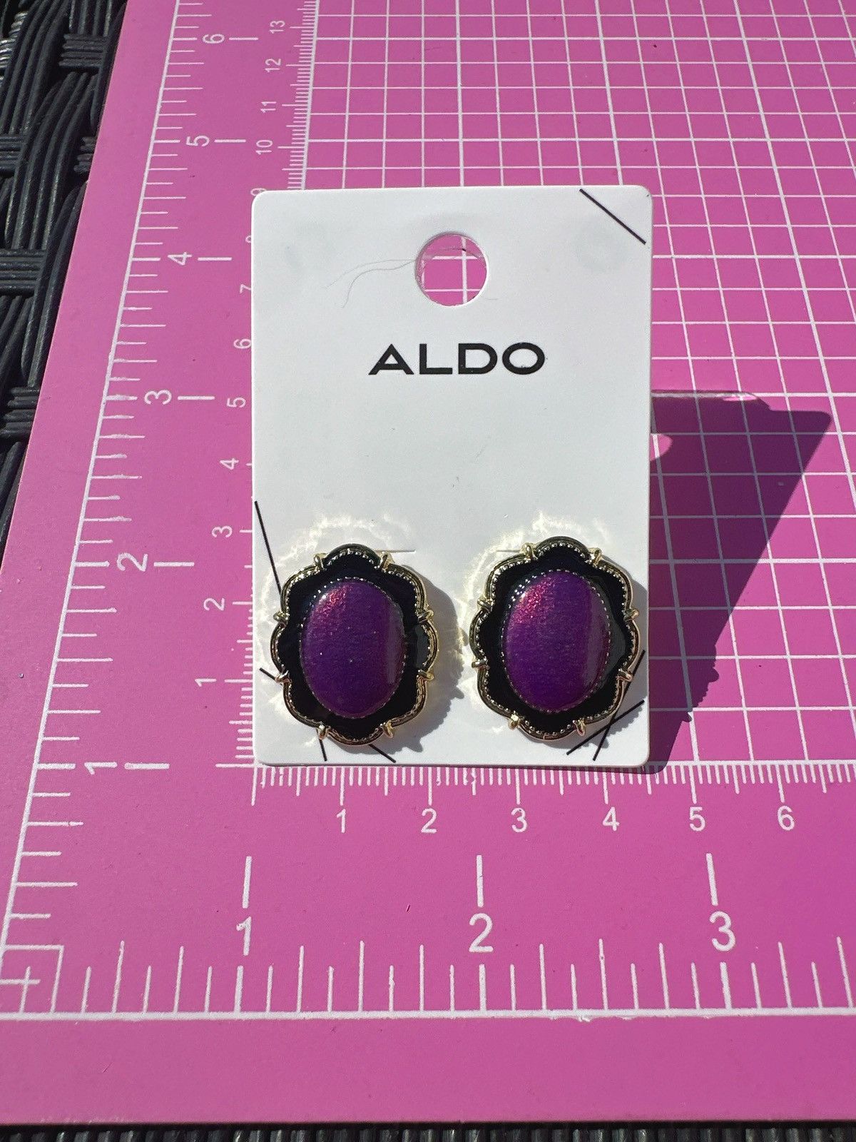 Designer ALDO reflective Purple Earrings gold tone studs Size ONE SIZE - 5 Thumbnail