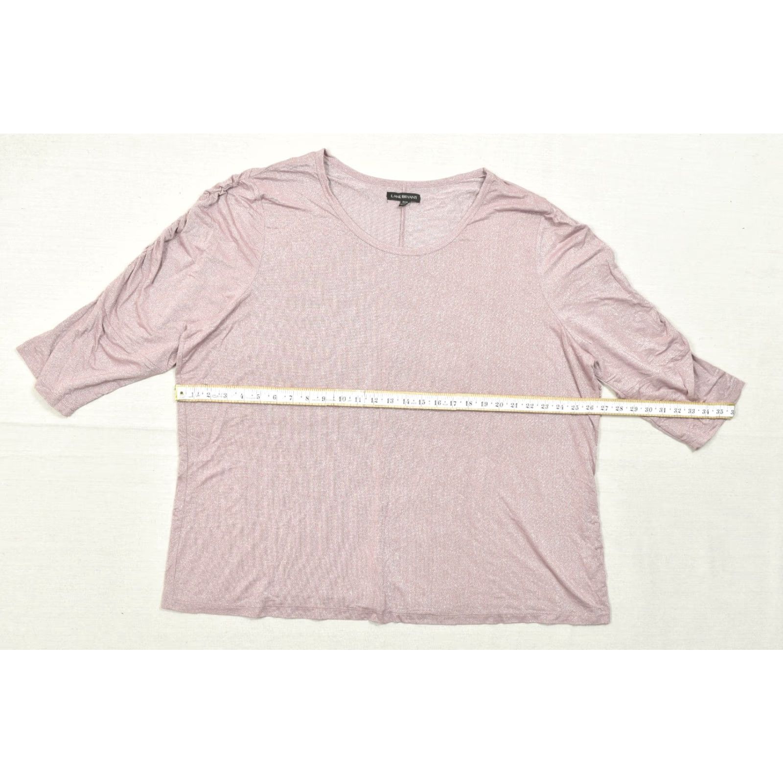 Vintage Lane Bryant Womens Blouse Knit Top Pullover Round Neck Ruched Sleeve Plus Size 26 Pink Metallic Shimmer Size 4XL / US 24-26 - 3 Thumbnail