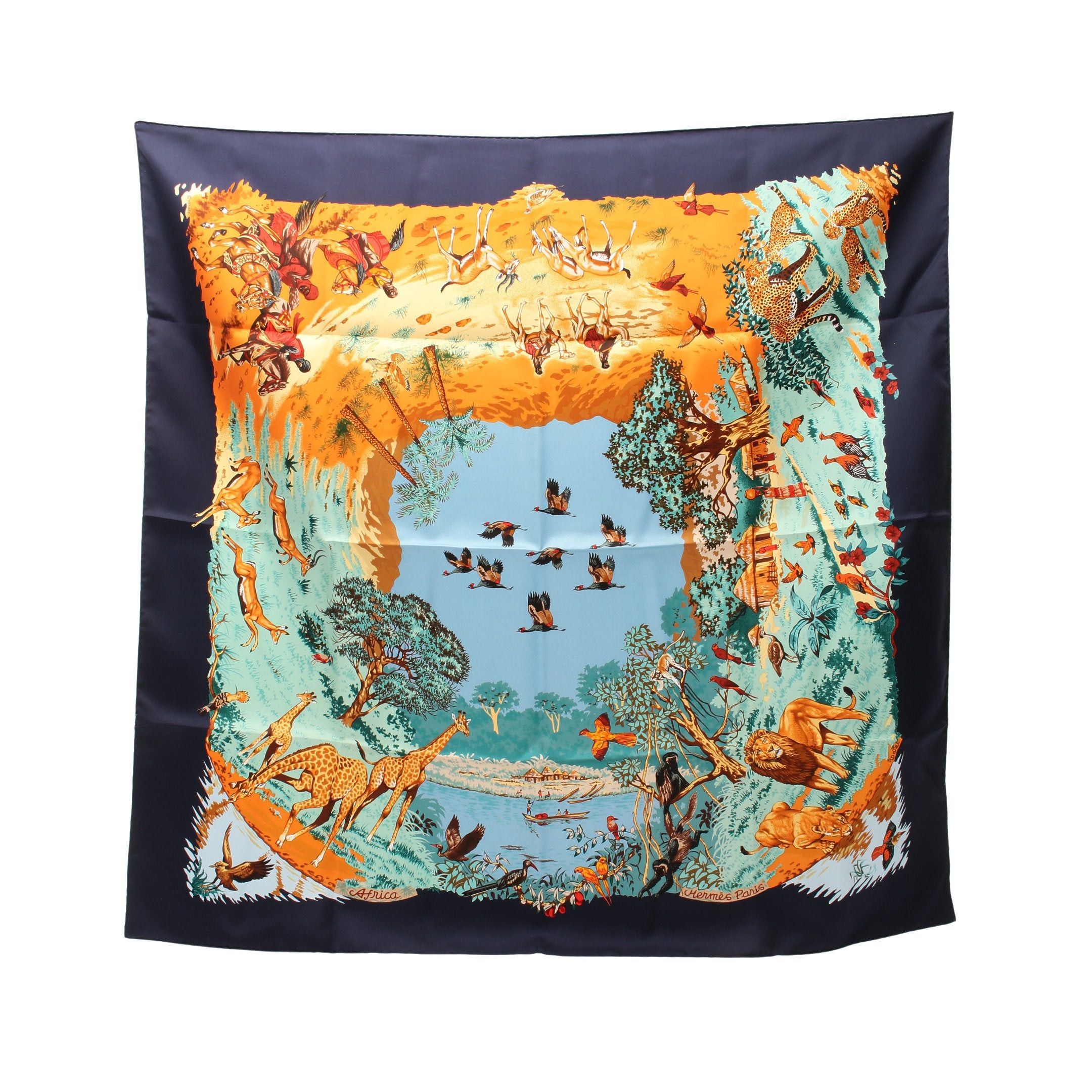 Hermes Hermes Carres 90 Africa Scarf Silk Navy Multicolor Size ONE SIZE - 1 Thumbnail
