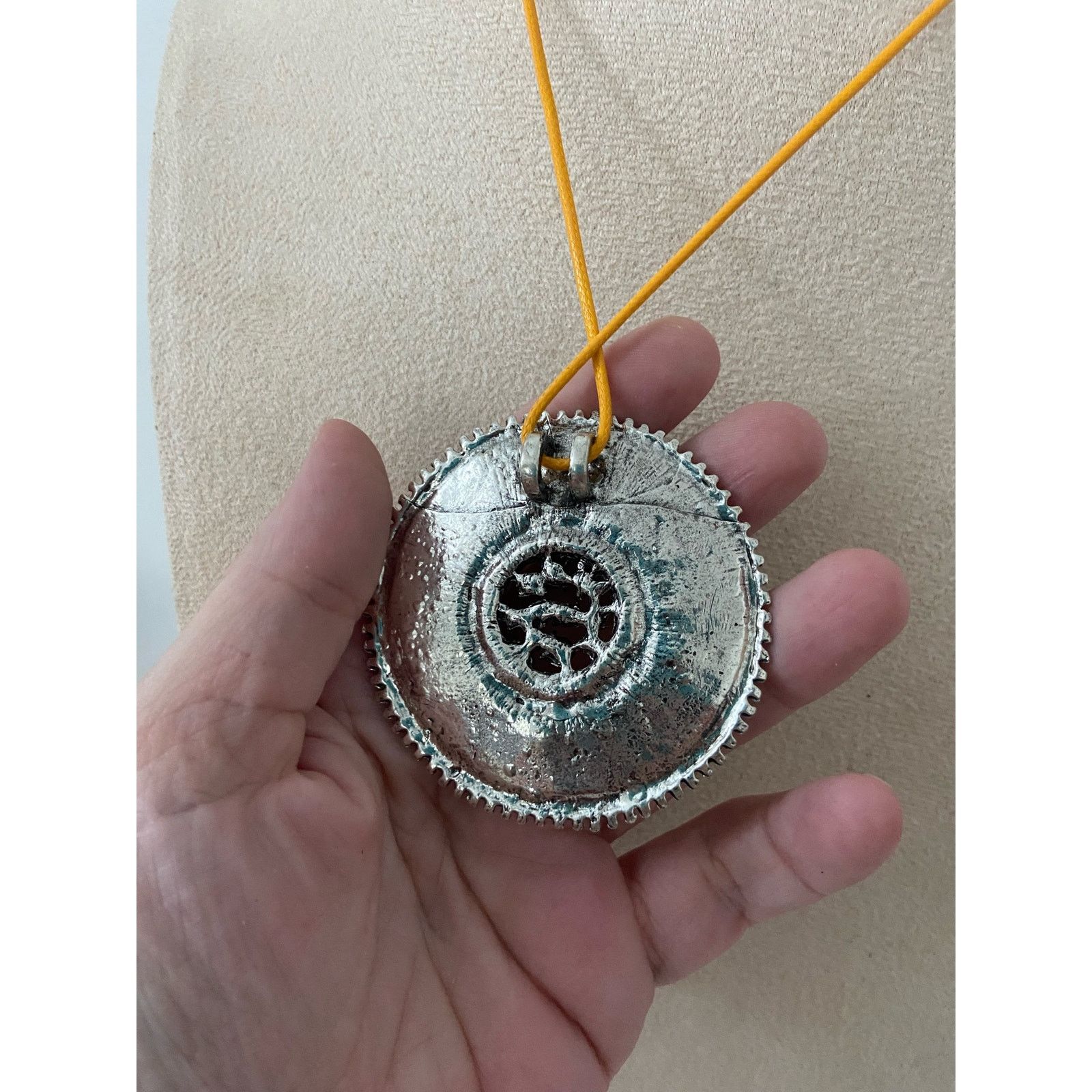 Other UpCycled orange leopard, large round pendant necklace Size ONE SIZE - 3 Thumbnail