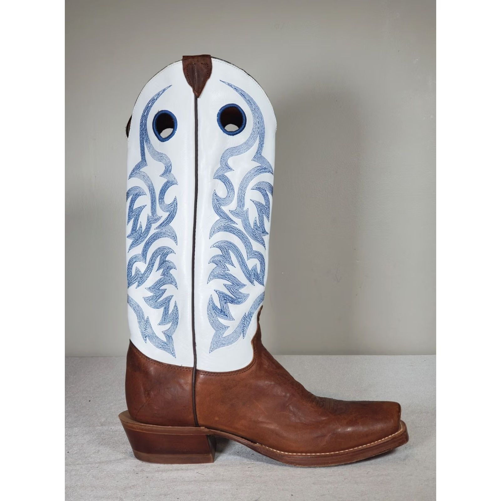 Justin Boots VINTAGE Justin Boots Bent Rail Boot Western Square Toe EE US 9 White Brown Leather Size US 9 / EU 42 - 4 Thumbnail
