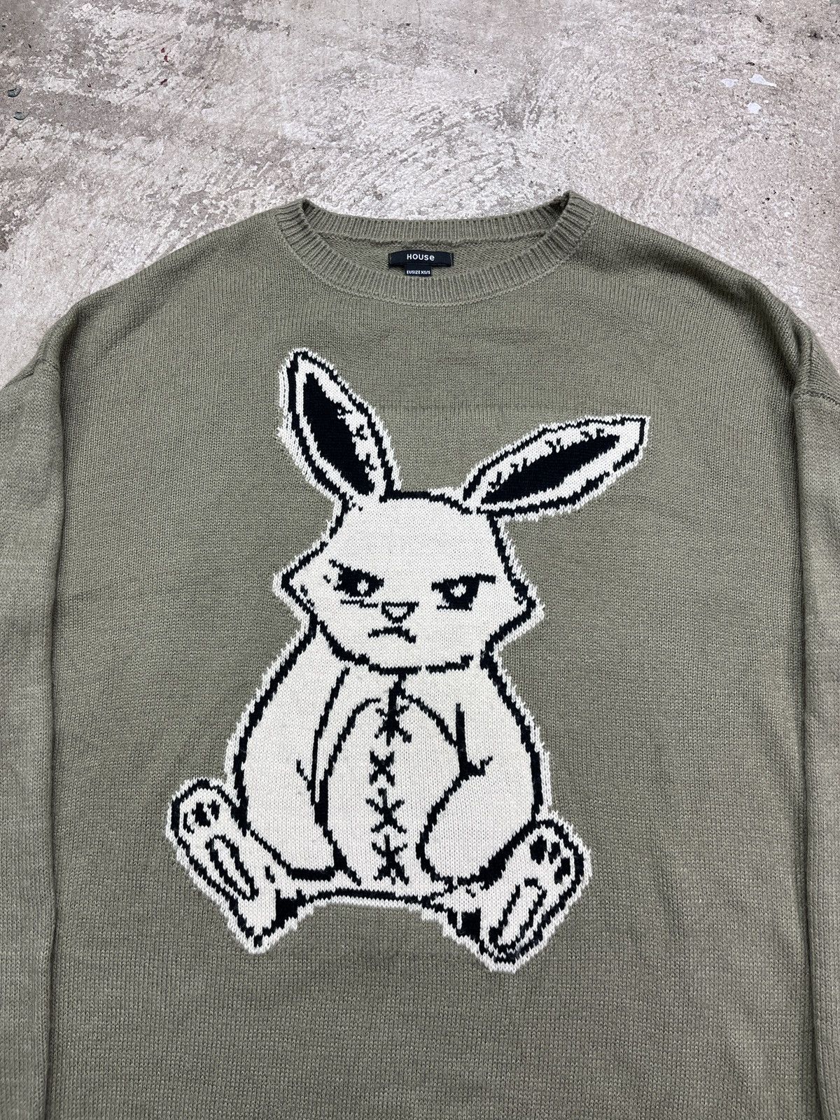 Vintage Y2K SAD BUNNY KNITTED SWEATER - № 1279 Size US L / EU 52-54 / 3 - 2 Thumbnail