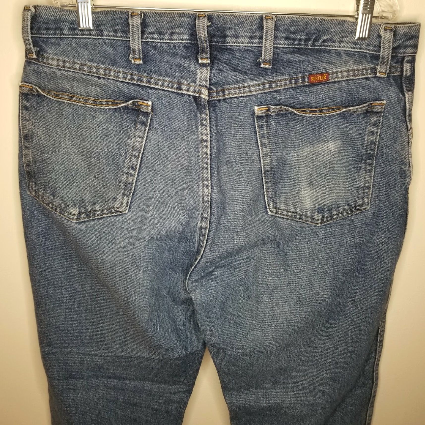 Vintage RUSTLER Jeans Straight Light Blue 38x30 Men Regular Inseam 30 Size 38 Blue - Mens Straight Jeans Size US 38 / EU 54 - 5 Thumbnail