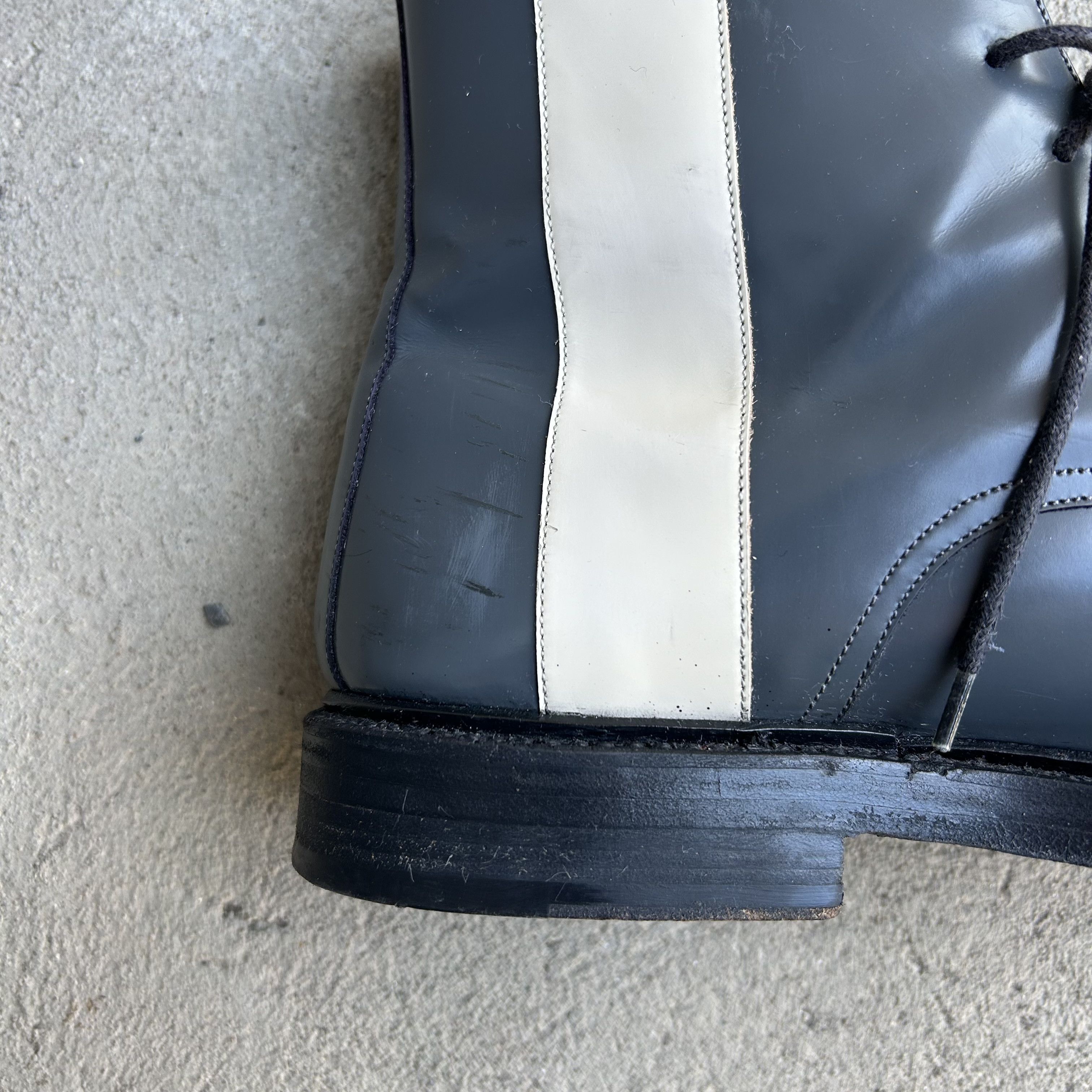 Calvin Klein 205W39NYC CK205 Grey/Cream Patent Leather Combat Boots Shoes Size US 9 / EU 42 - 8 Thumbnail