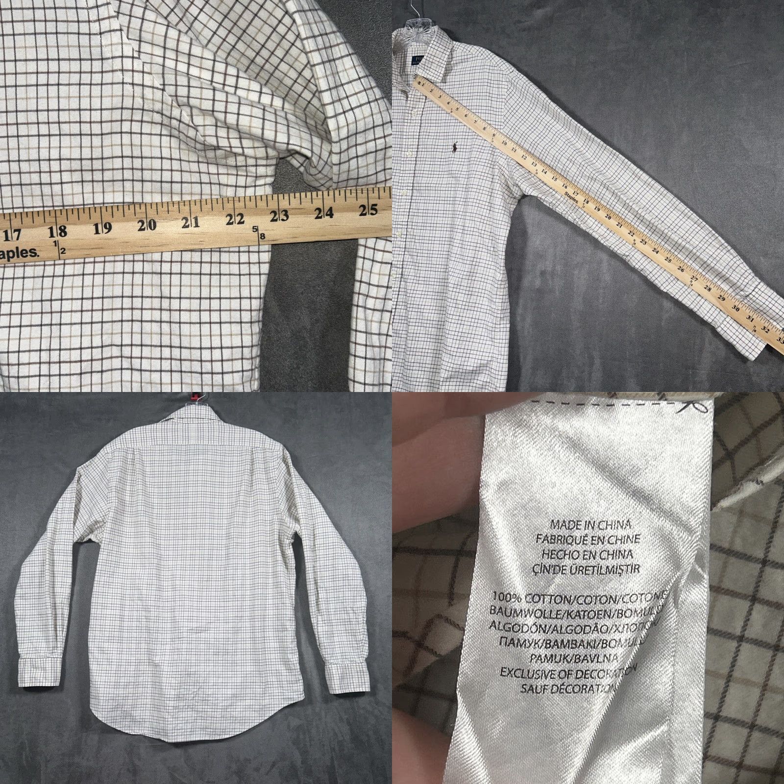 Polo Ralph Lauren Polo Ralph Lauren Shirt Mens L Ivory Brown Check Long Sleeve Button Up Size US L / EU 52-54 / 3 - 8 Thumbnail