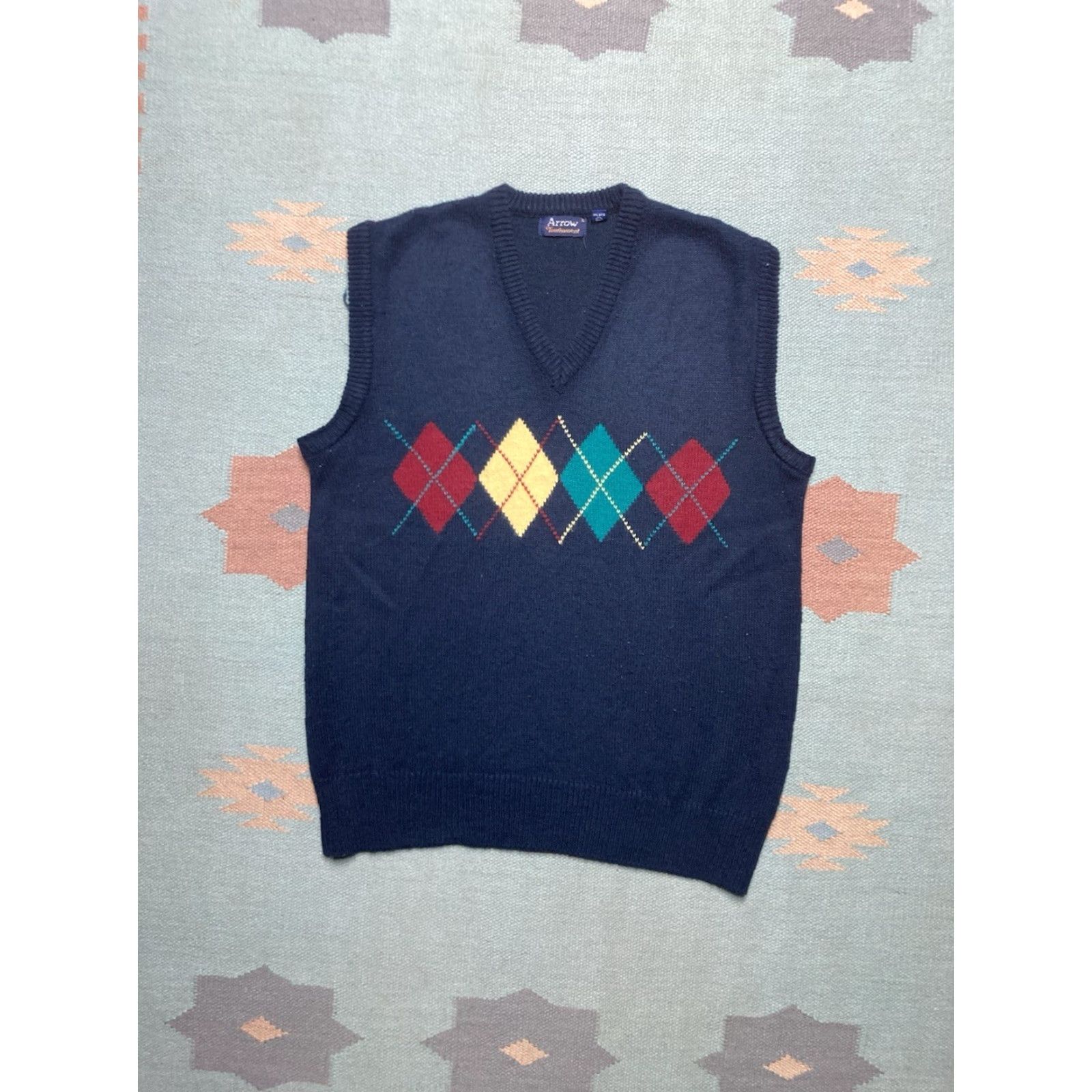 Arrow VINTAGE Arrow Argyle Golf Sportswear Blue Acrylic Knit Sweater Vest XL Men’s 80s Size US XL / EU 56 / 4 - 2 Thumbnail