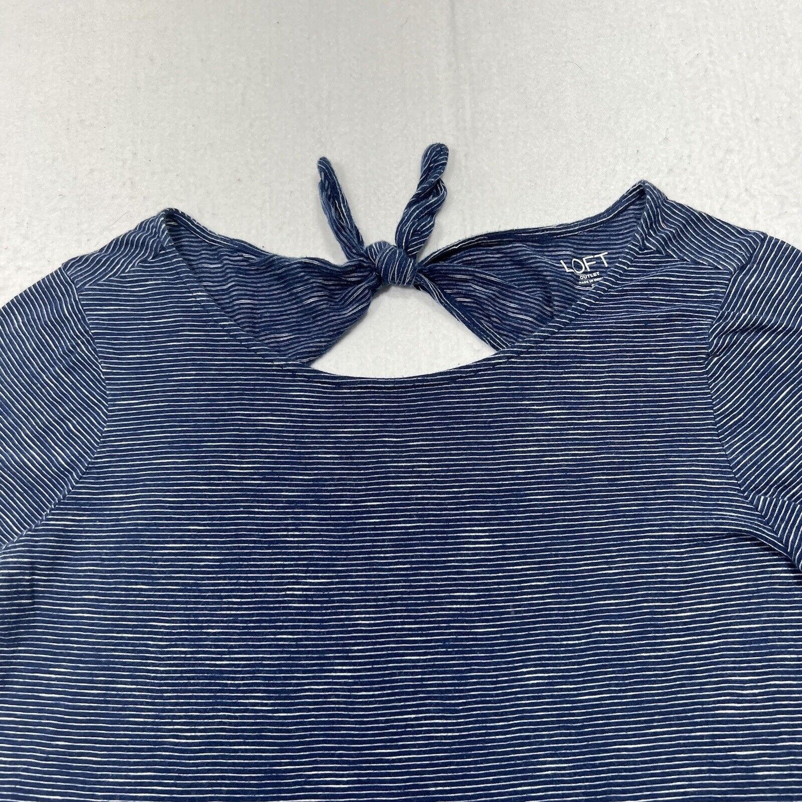 Loft Ann Taylor Loft Outlet Striped Short Sleeve Tie T Shirt Top Size S / US 4 / IT 40 - 2 Thumbnail
