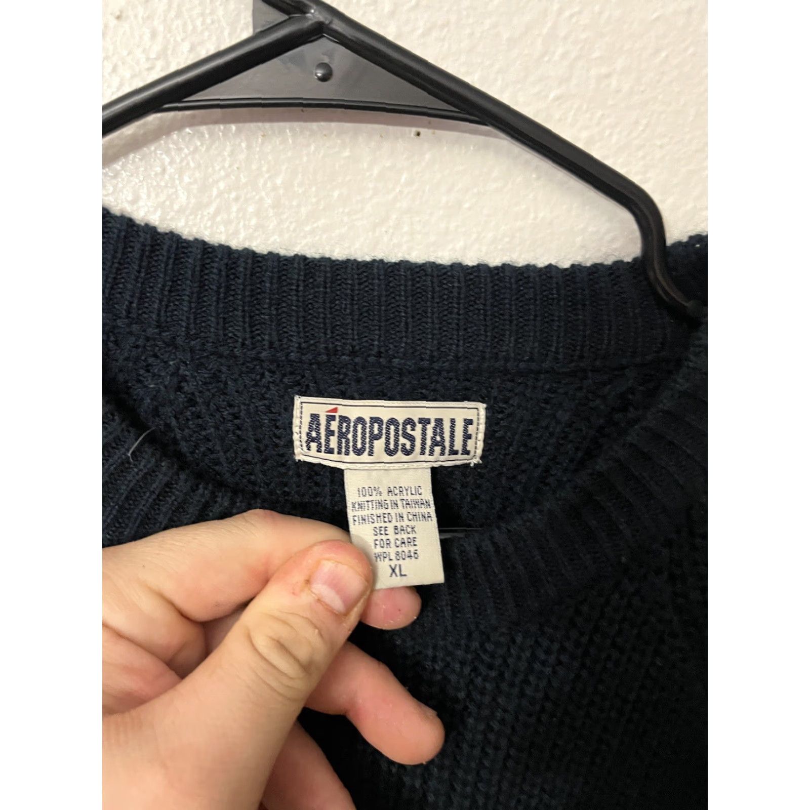 Vintage Aeropostale Sweater Men XL Navy Blue Pullover Acrylic Logo Tight-Knit Crew Neck Mens Size US XL / EU 56 / 4 - 2 Thumbnail