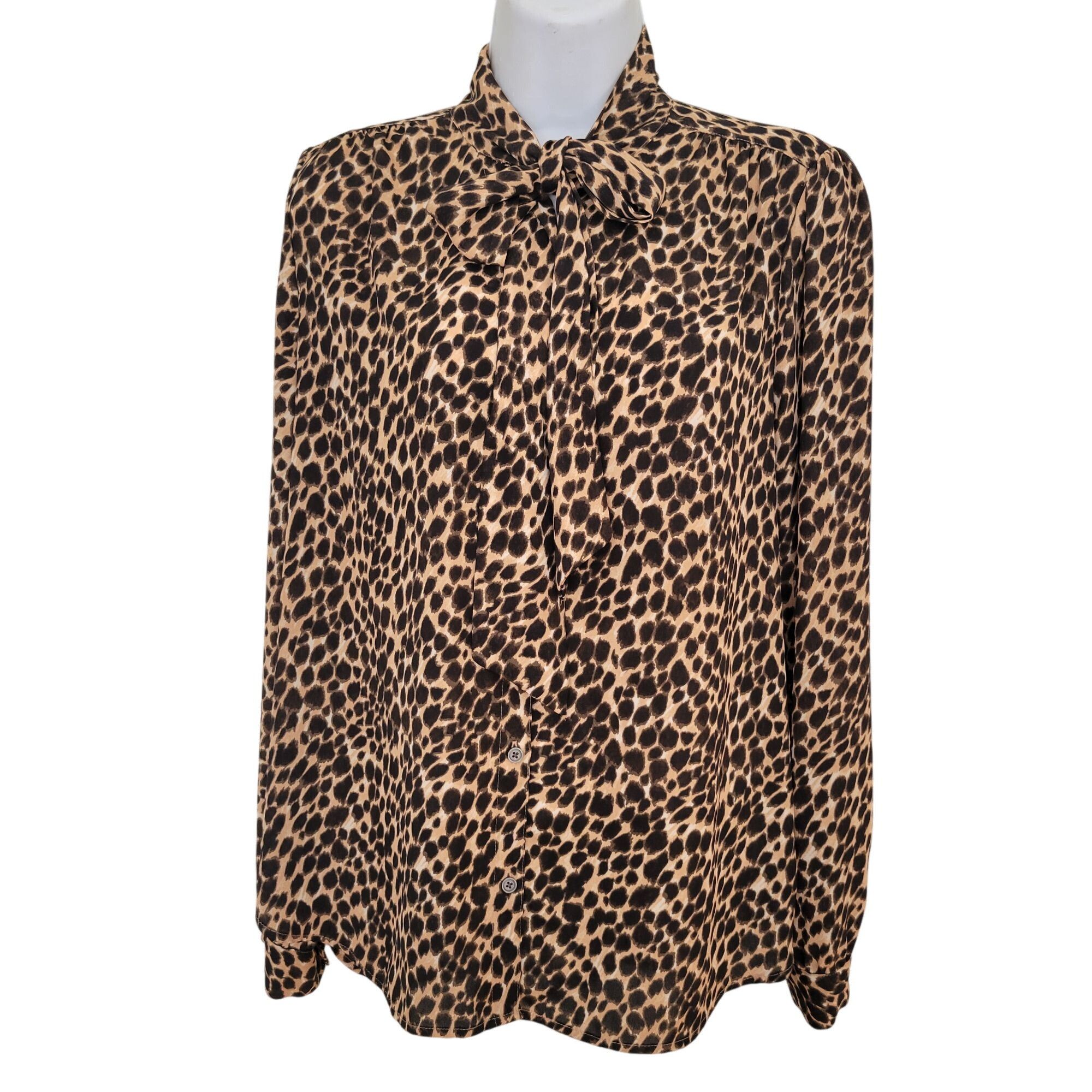 J.Crew J Crew Leopard Print Bow Blouse S Button Front Drapey Cheeta Size S / US 4 / IT 40 - 2 Thumbnail