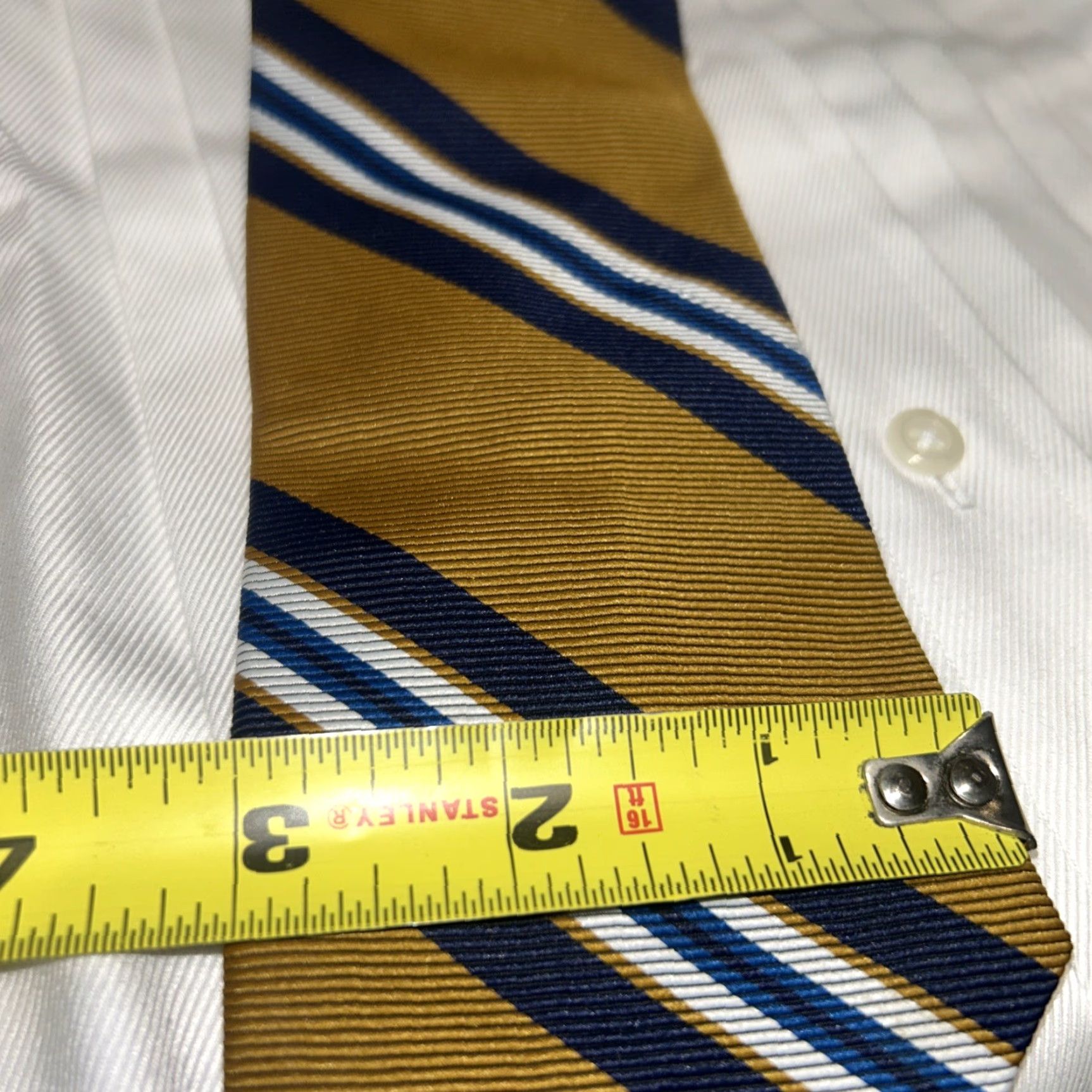 Vintage VINTAGE Cornell Tie Repp Striped Mustard Blue White Men Tie Collegiate Prep Size ONE SIZE - 4 Thumbnail