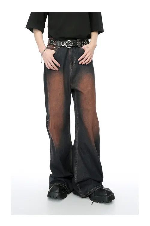 Other Vintage loose rivet gradient wide-leg distressed jeans Size US 32 / EU 48 - 3 Thumbnail