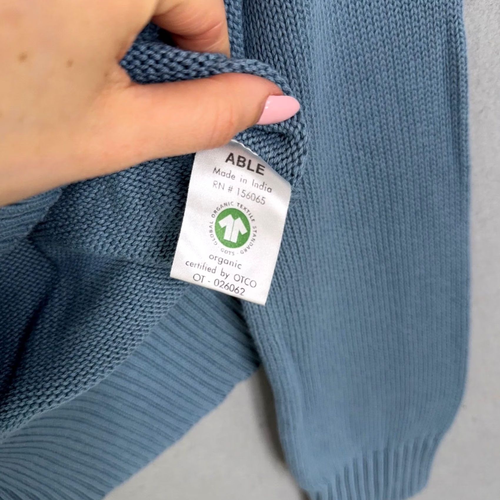 Vintage ABLE Blue Raglan Knit Sweater Womens XXS Crew Neck Casual Pullover Knit All Seasons Space: 100% Organic Cotton Size XS / US 0-2 / IT 36-38 - 5 Thumbnail