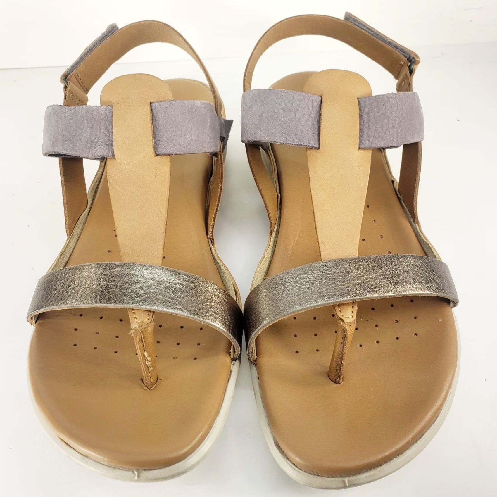 Ecco ECCO Strappy Womens Slingback Slip Sandals Tan Gray Metallic Silver Size US 9 / IT 39 - 2 Thumbnail