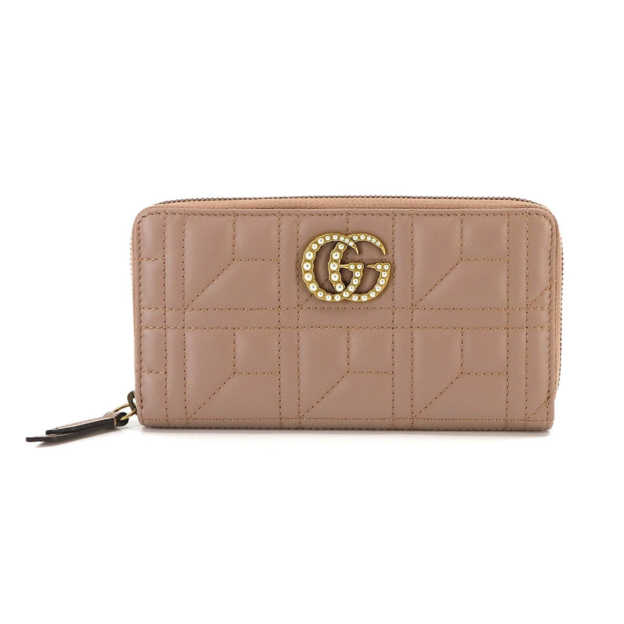 image of Gucci GG Marmont Round Long Wallet Leather Dusty Pink 443123 Gold Hardware, Women's