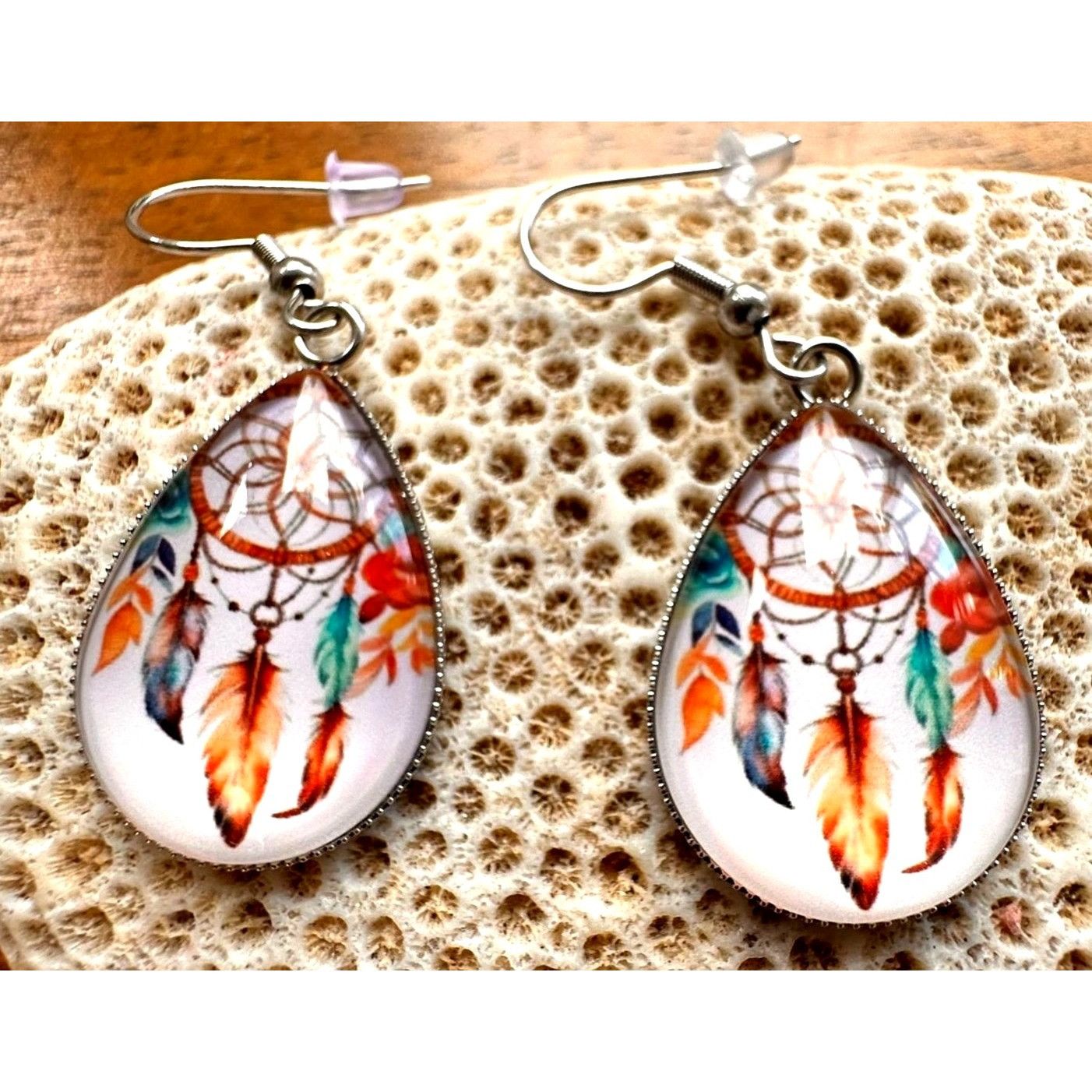 Handmade Native American Dreamcatcher Earrings New Teardrop Feathers Size ONE SIZE - 1 Thumbnail