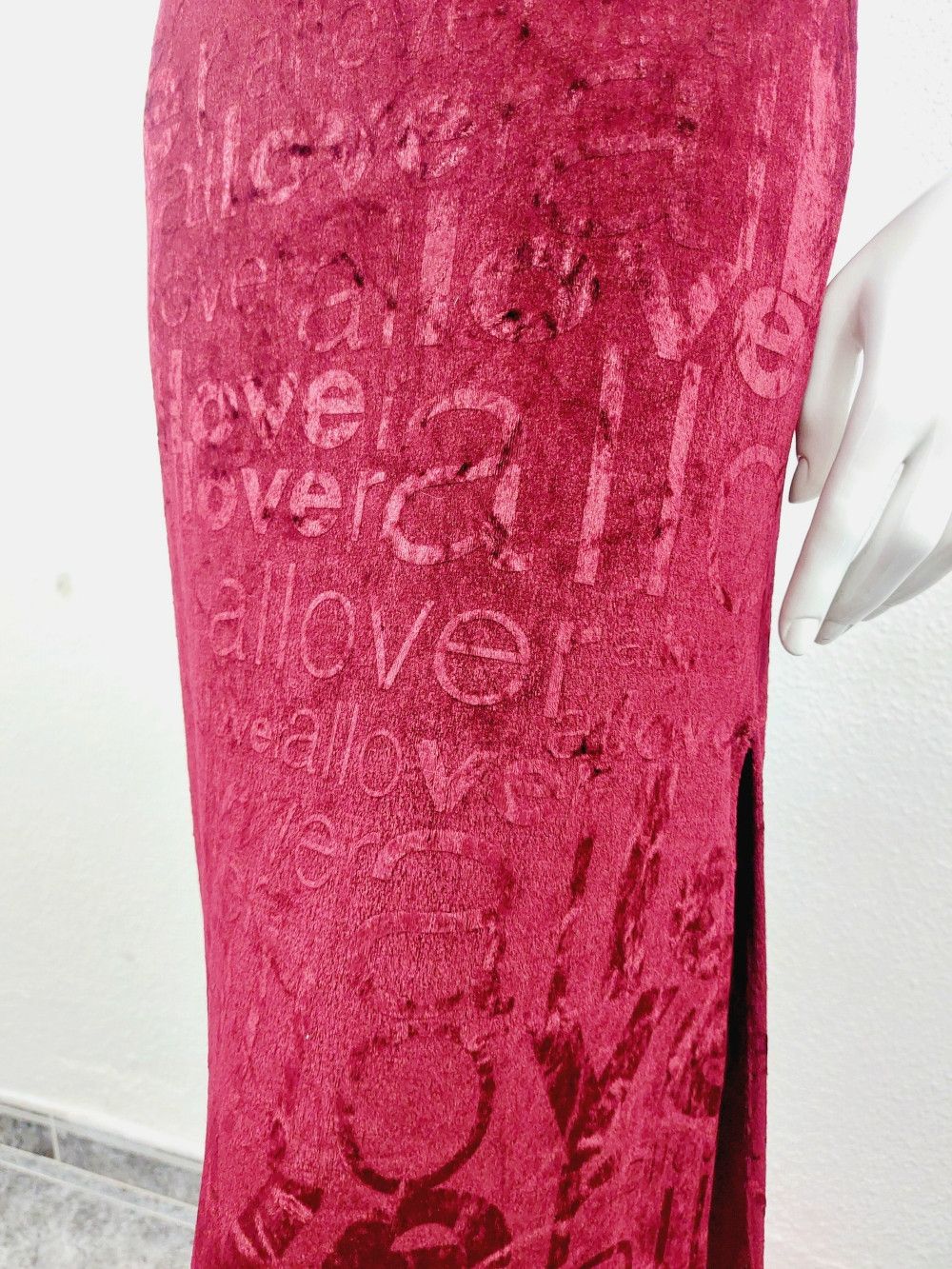 Moschino Moschino Jeans Velvet Love All Over Red Split Maxi Dress Size S / US 4 / IT 40 - 5 Thumbnail