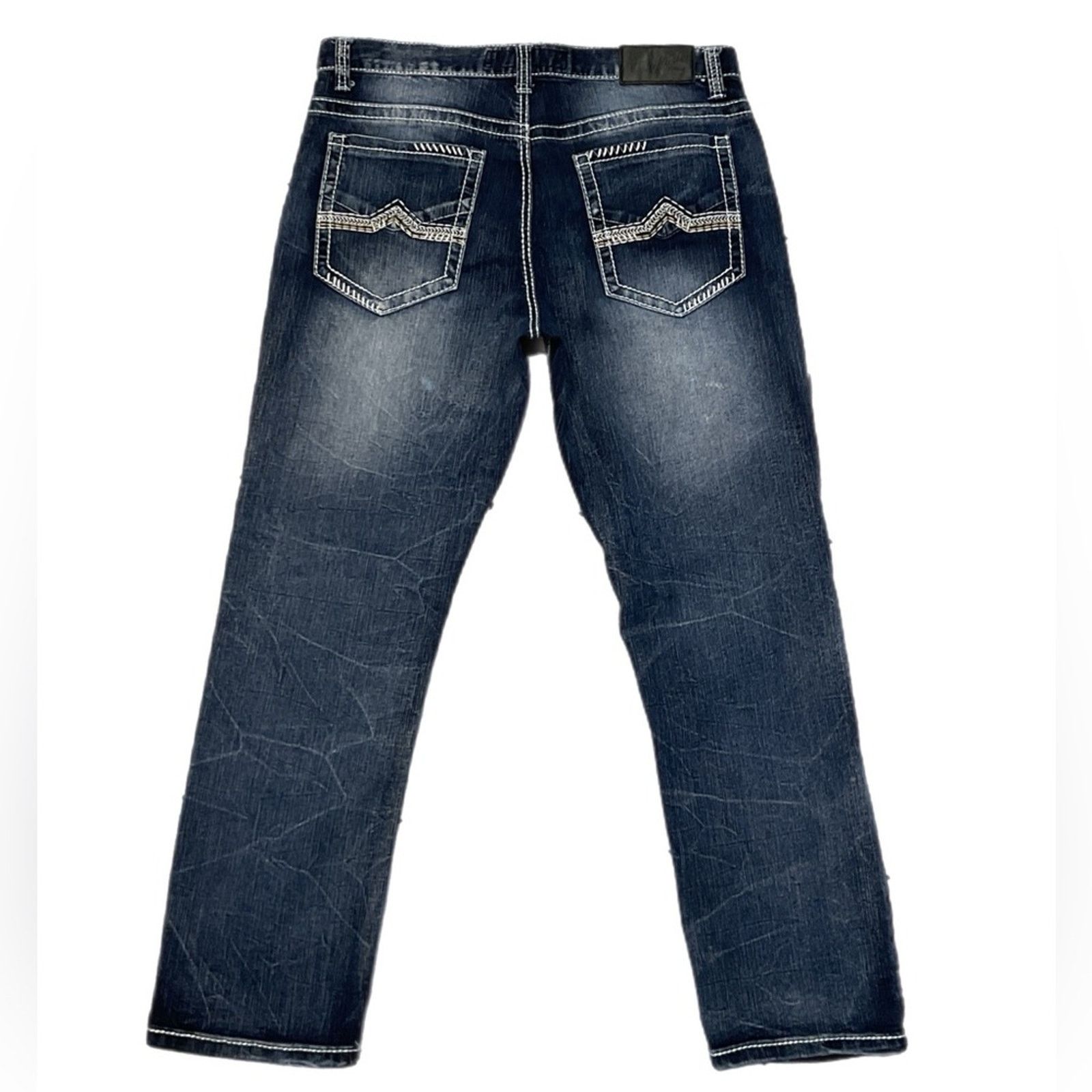 Vintage True Luck Men’s Dark Blue Denim Straight Jeans Size US 34 / EU 50 - 2 Thumbnail