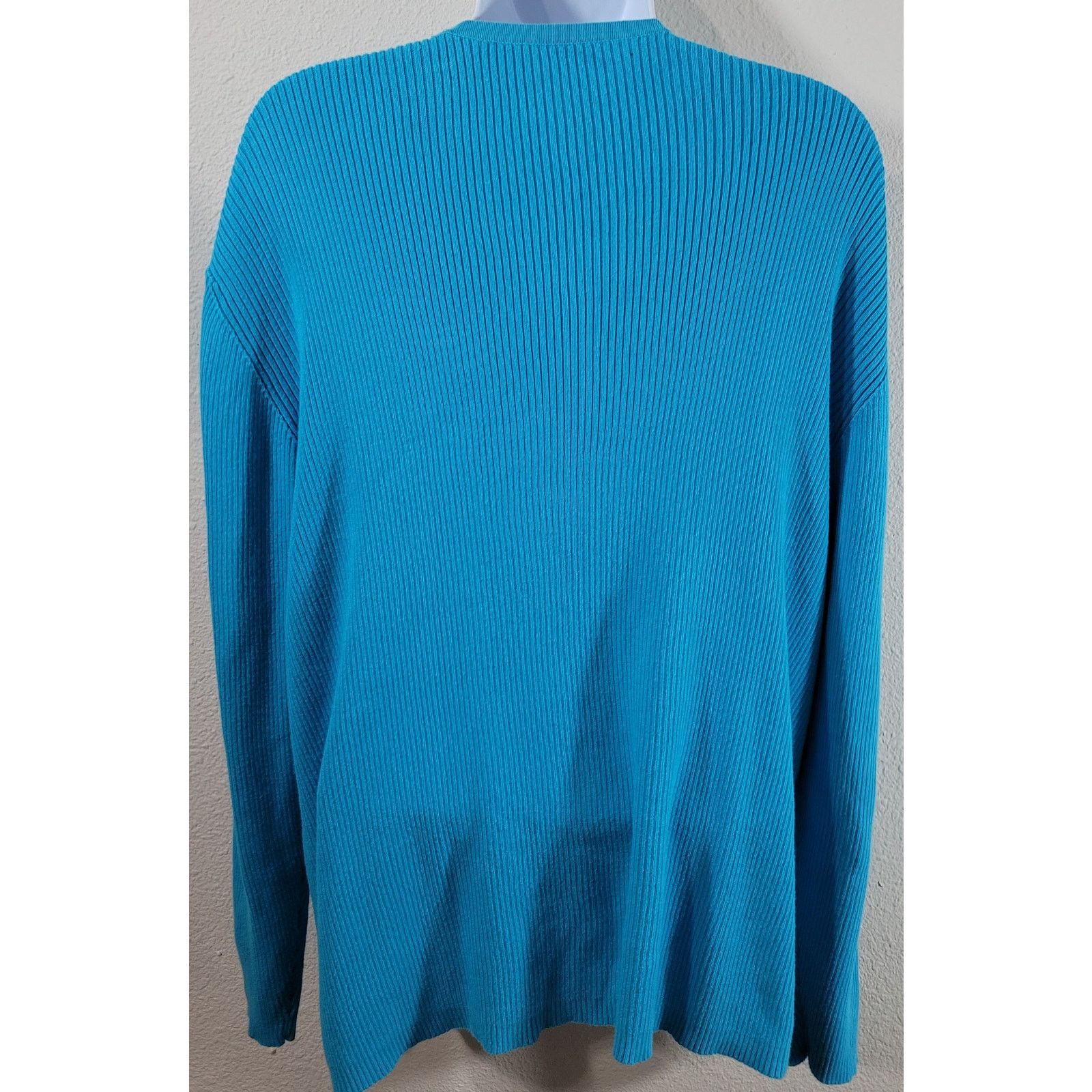 Other Teal Blue Ribbed Button Up Cardigan Sweater XL Lightweight Size XL / US 12-14 / IT 48-50 - 3 Thumbnail