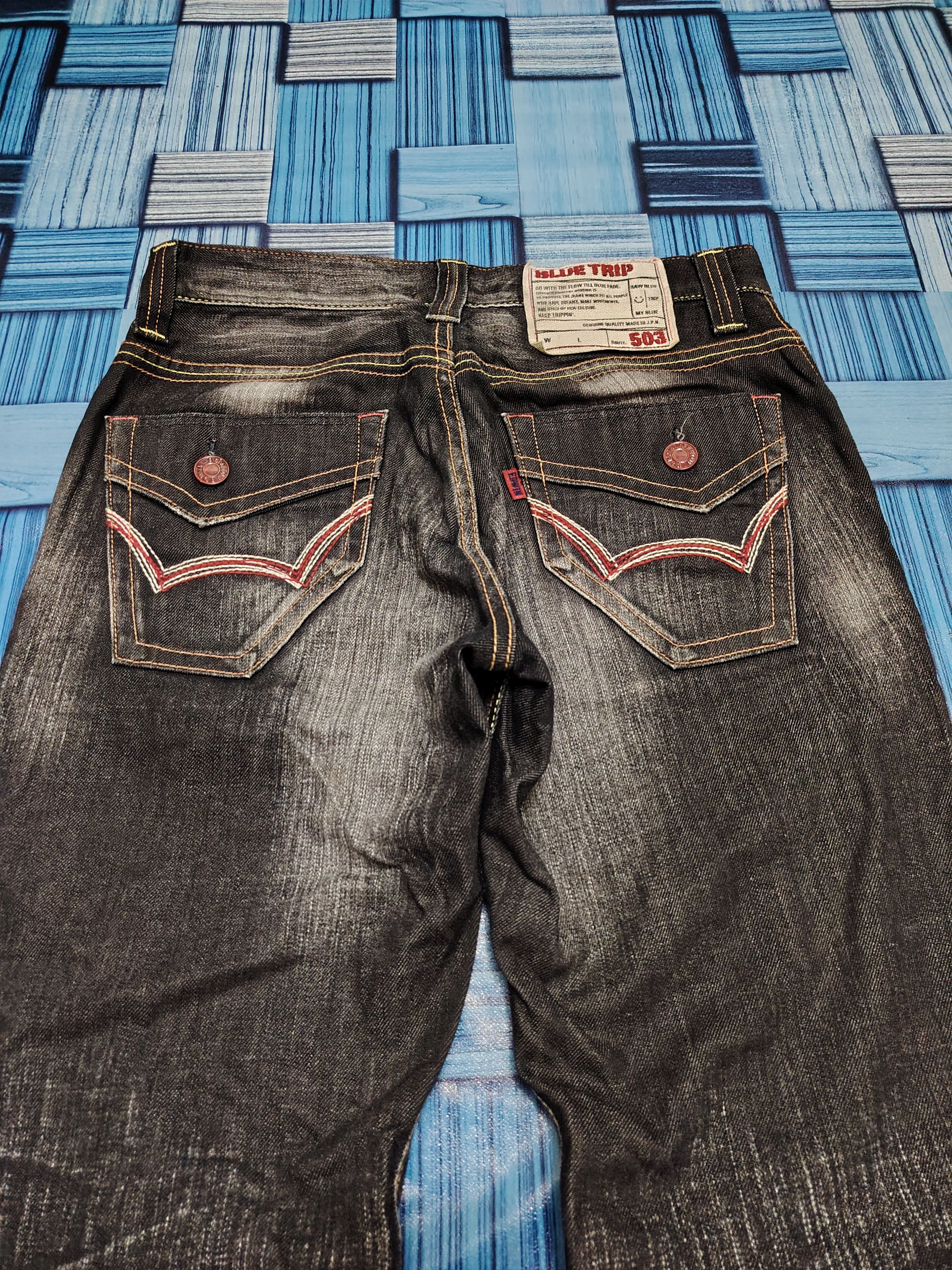 Edwin Japanese Edwin 503 Blue Trip Black Flared Jeans Size US 30 / EU 46 - 22 Thumbnail