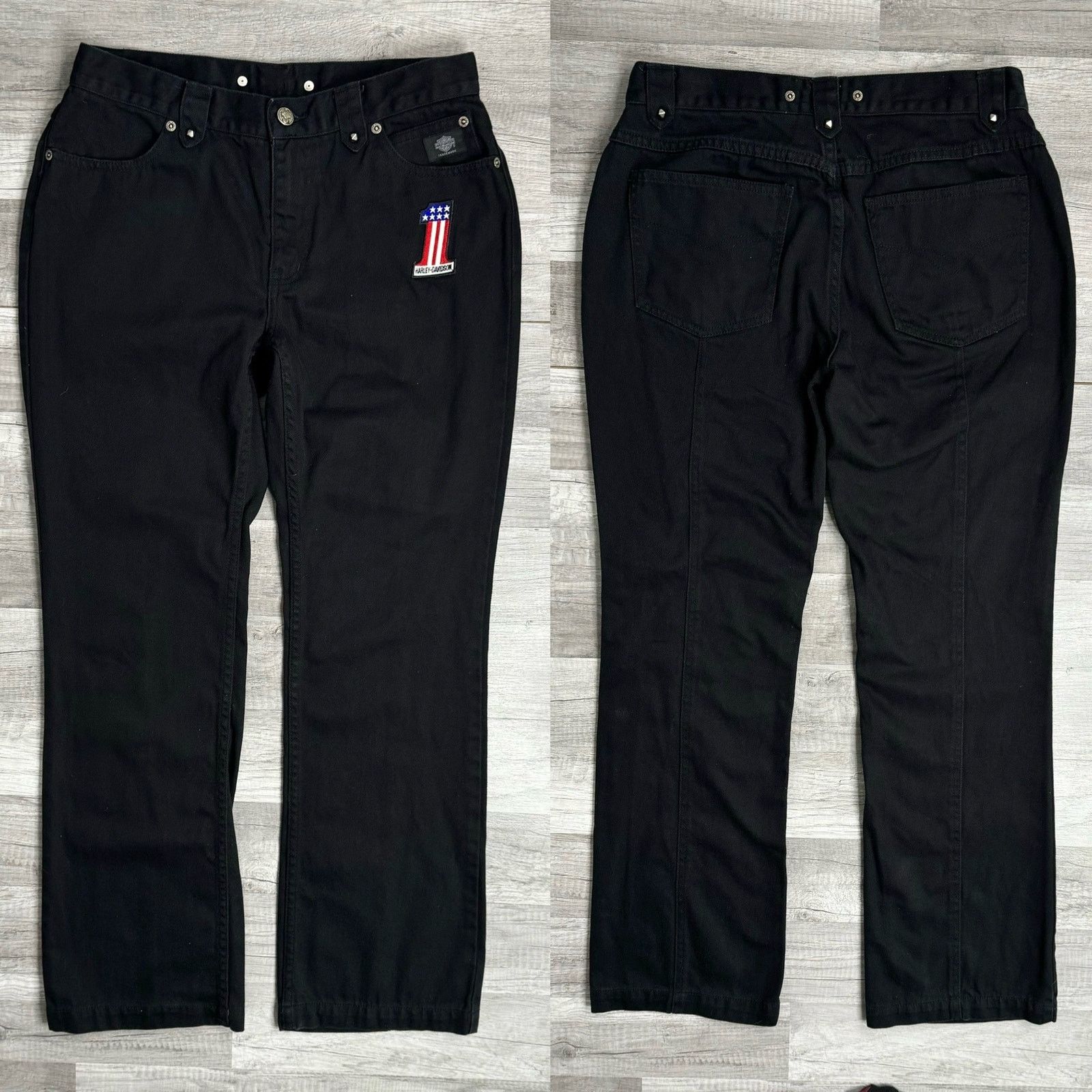 Harley Davidson Harley-Davidson Jeans Black #1 Patch Boot Cut Midrise Size 8 Size 30" / US 8 / IT 44 - 1 Thumbnail