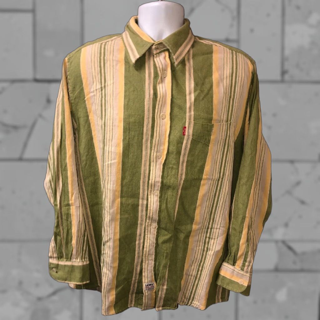 Levi's Levi's Shirt Mens Green Striped Button-Front Long Sleeve Cotton L Size Size US L / EU 52-54 / 3 - 1 Thumbnail