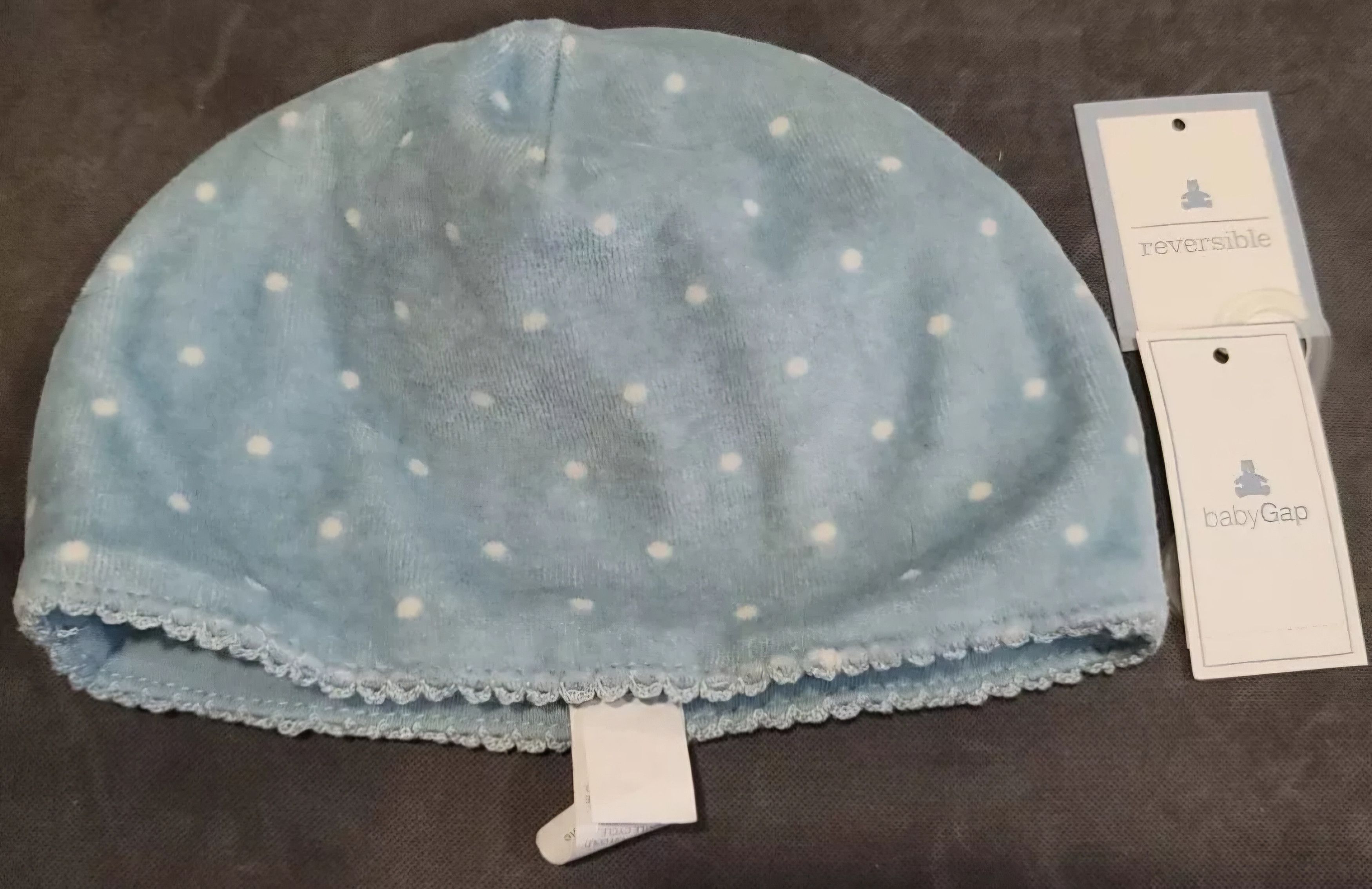 Gap NWT GAP Girl's Reversible Blue White Polka Dot Hat 6-12 Mo Size ONE SIZE - 1 Thumbnail