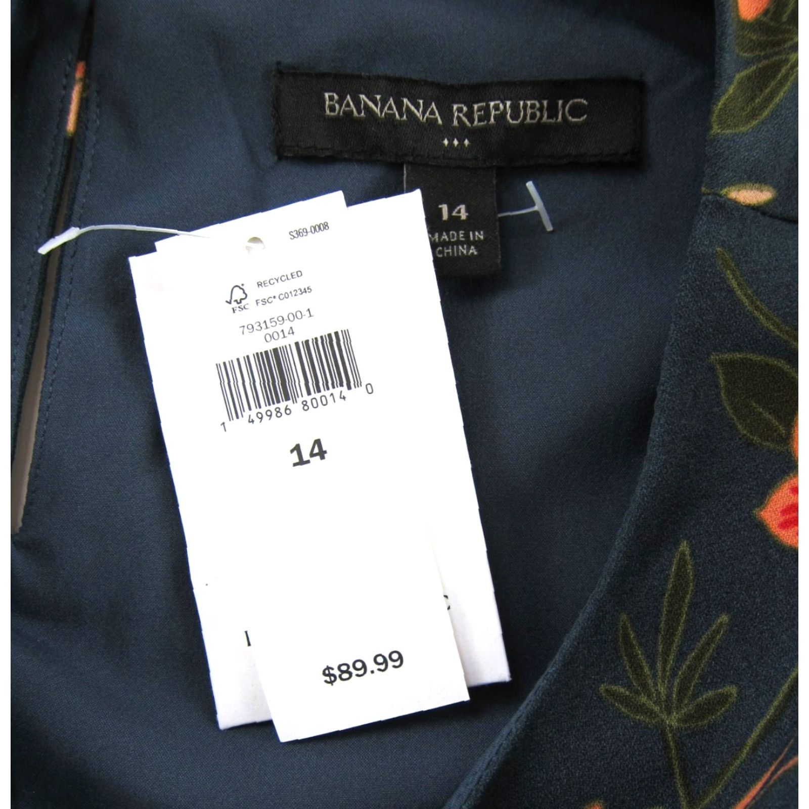 Banana Republic Banana Republic Dress Tunic Shift NWT Blue Pink Green Floral 3/4 Sleeve Knee Length 14 Womens 14 Polyester Size XL / US 12-14 / IT 48-50 - 3 Thumbnail