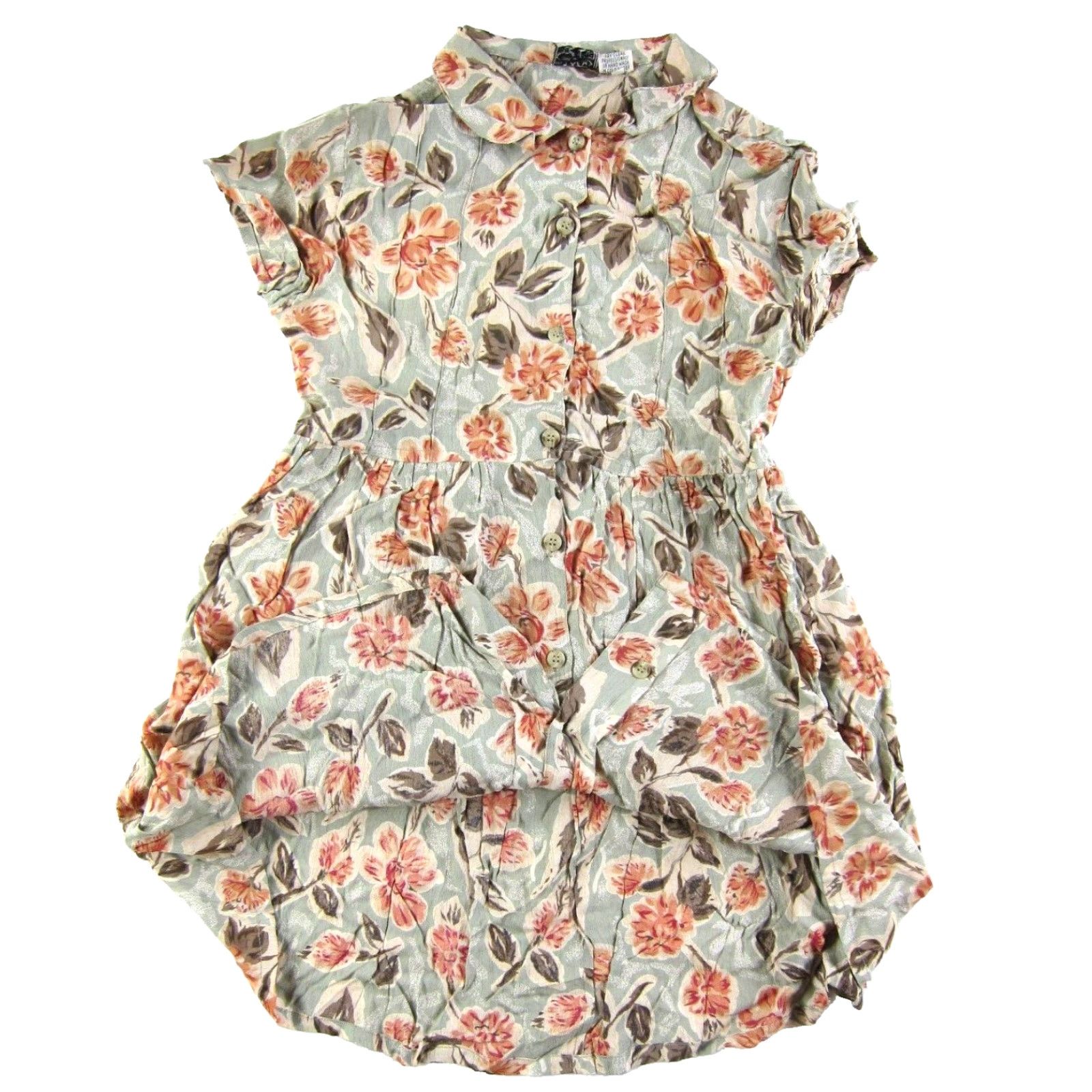 Pinko VINTAGE ZOFUS Dress Short Sleeve Button Up Floral Shirt Green S Women Size 28" / US 6 / IT 42 - 6 Thumbnail