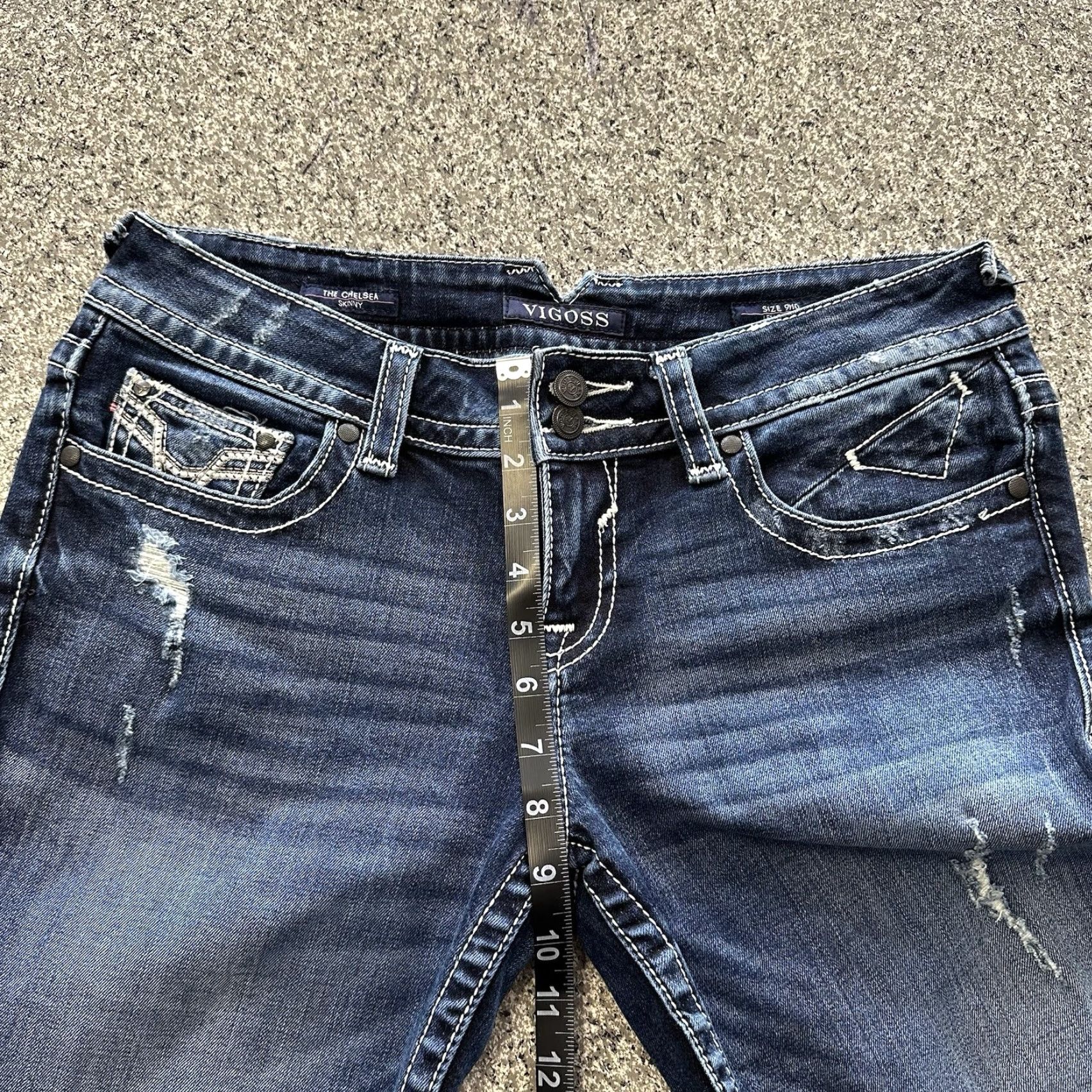 Vintage VIGOSS Jeans Womens 9/10 x 29 Chelsea Skinny Mid Rise Denim Stretch Blue Jeans Womens 10 Blue Skinny Stretch Regular 5-Pocket Chelsea Size 24" / US 00 / IT 34 - 7 Thumbnail