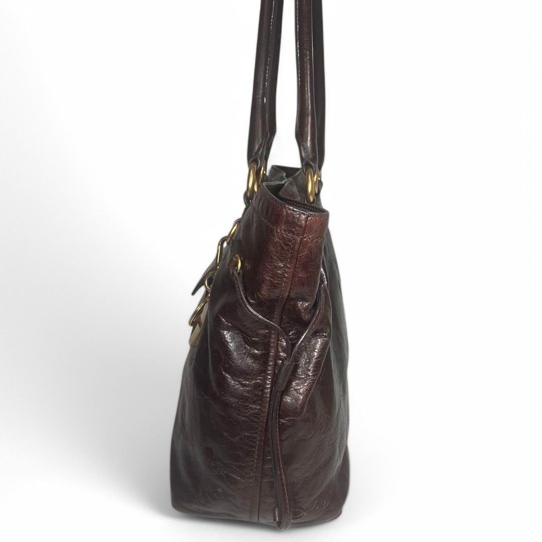 Prada Prada - Shiny Brown Black Leather Gold Hardware Shoulder Bag Size ONE SIZE - 5 Thumbnail