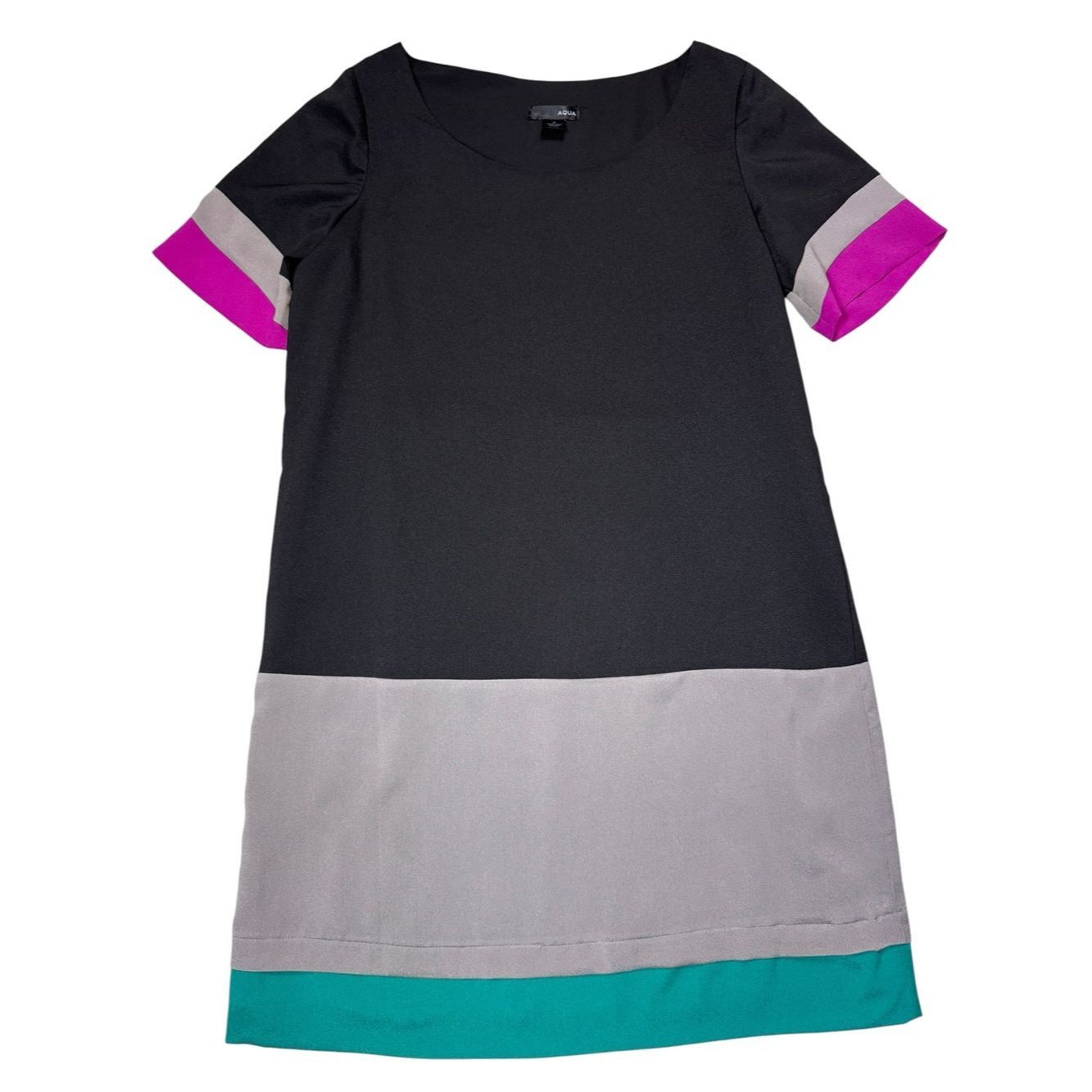 AQUA Aqua Black Colorblock Mini Dress with Gray, Teal & Magenta Size M / US 6-8 / IT 42-44 - 2 Thumbnail