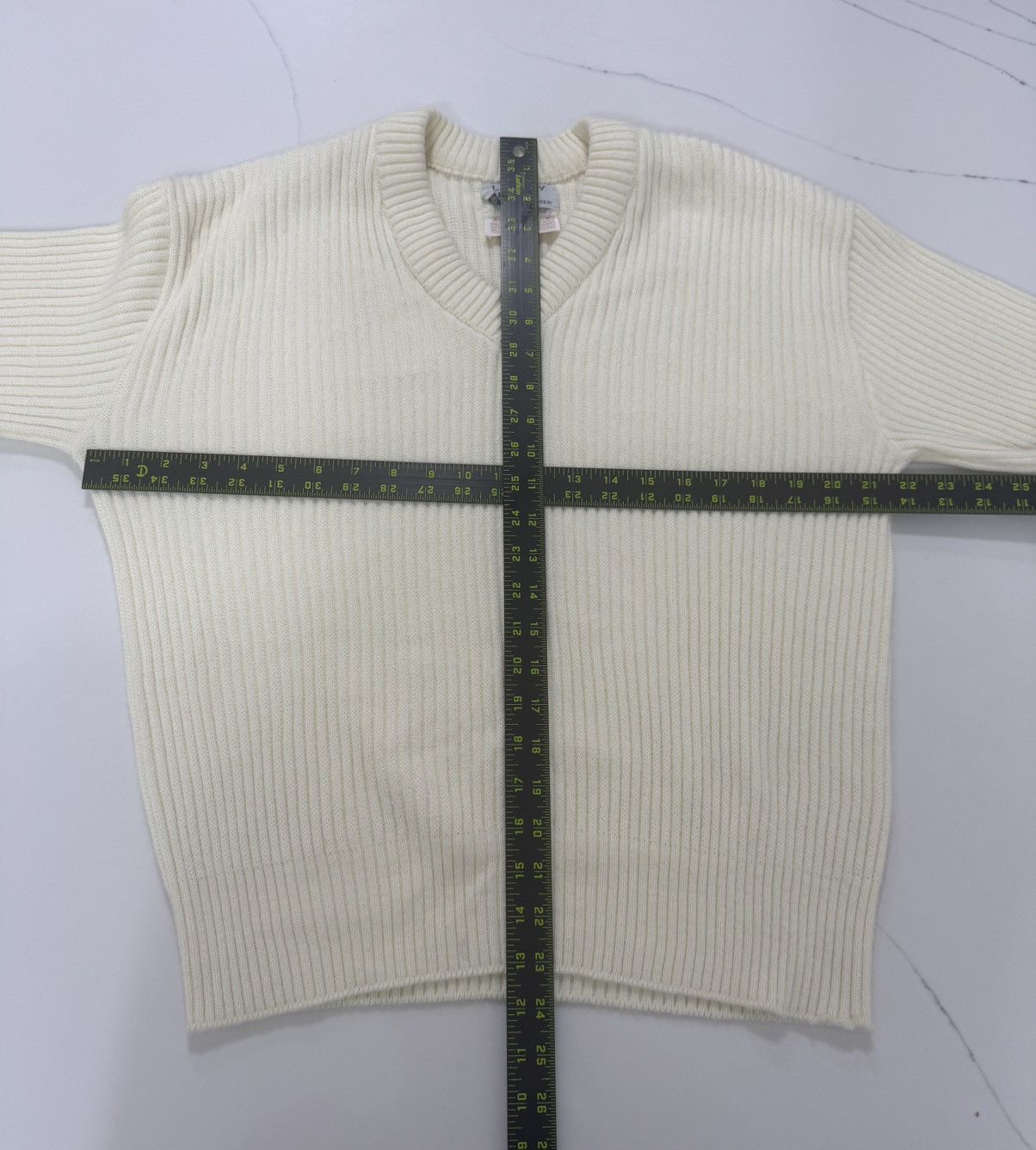 Other 🤍 Vintage 70s Cream Ribbed V-Neck Sweater 🤍 Size US L / EU 52-54 / 3 - 4 Thumbnail