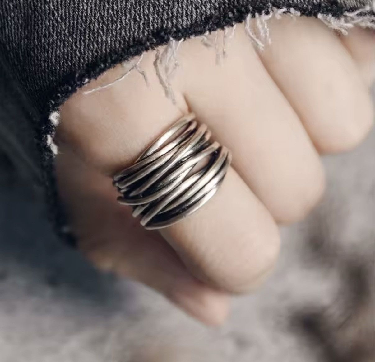 Jewelry 925 Sterling Silver Gothic Punk Retro Style Ring Size ONE SIZE - 3 Thumbnail