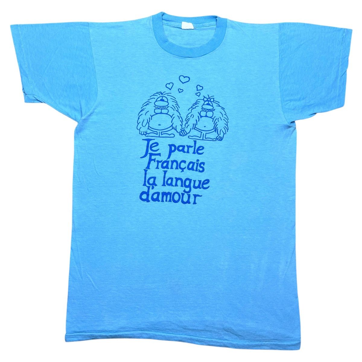 Vintage 70s I Speak French The Language Of Love Monsters Graphic Tee Size US S / EU 44-46 / 1 - 1 Thumbnail
