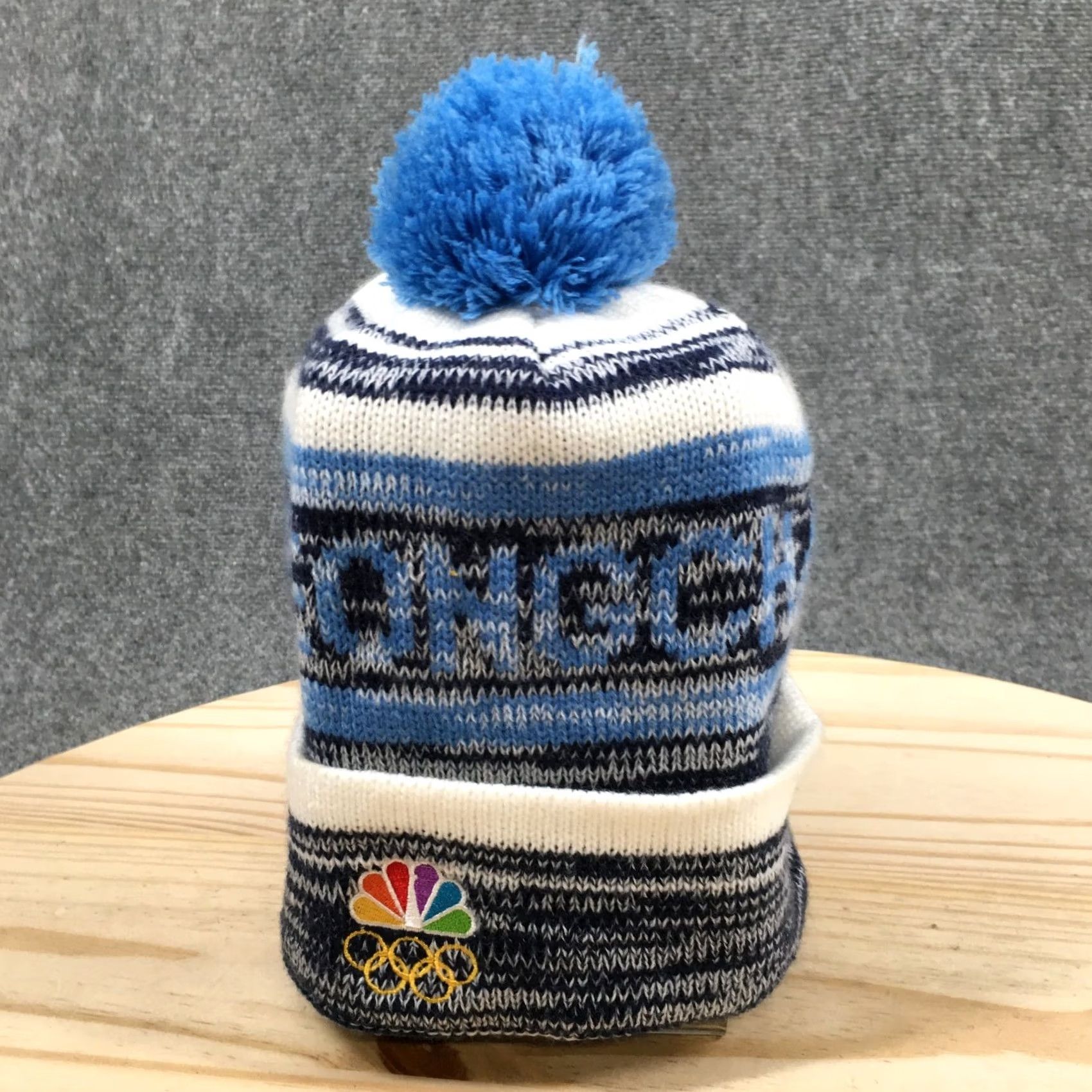 Vintage 2018 Pyeongchang Olympics USA Beanie Mens OS Blue White Pom Pom Knit Winter Hat Size ONE SIZE - 2 Thumbnail